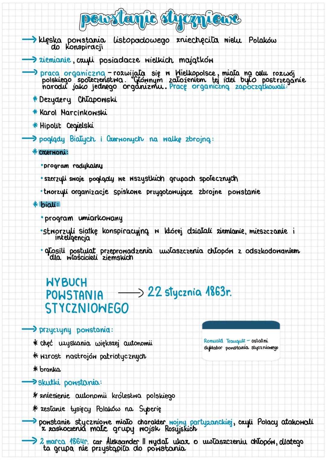 # powstanie styczniowe
→klęska powstania listopadowego zniechęciła wielu Polaków
do konspiracji
→ziemianie, czyli posiadacze wielkich mają