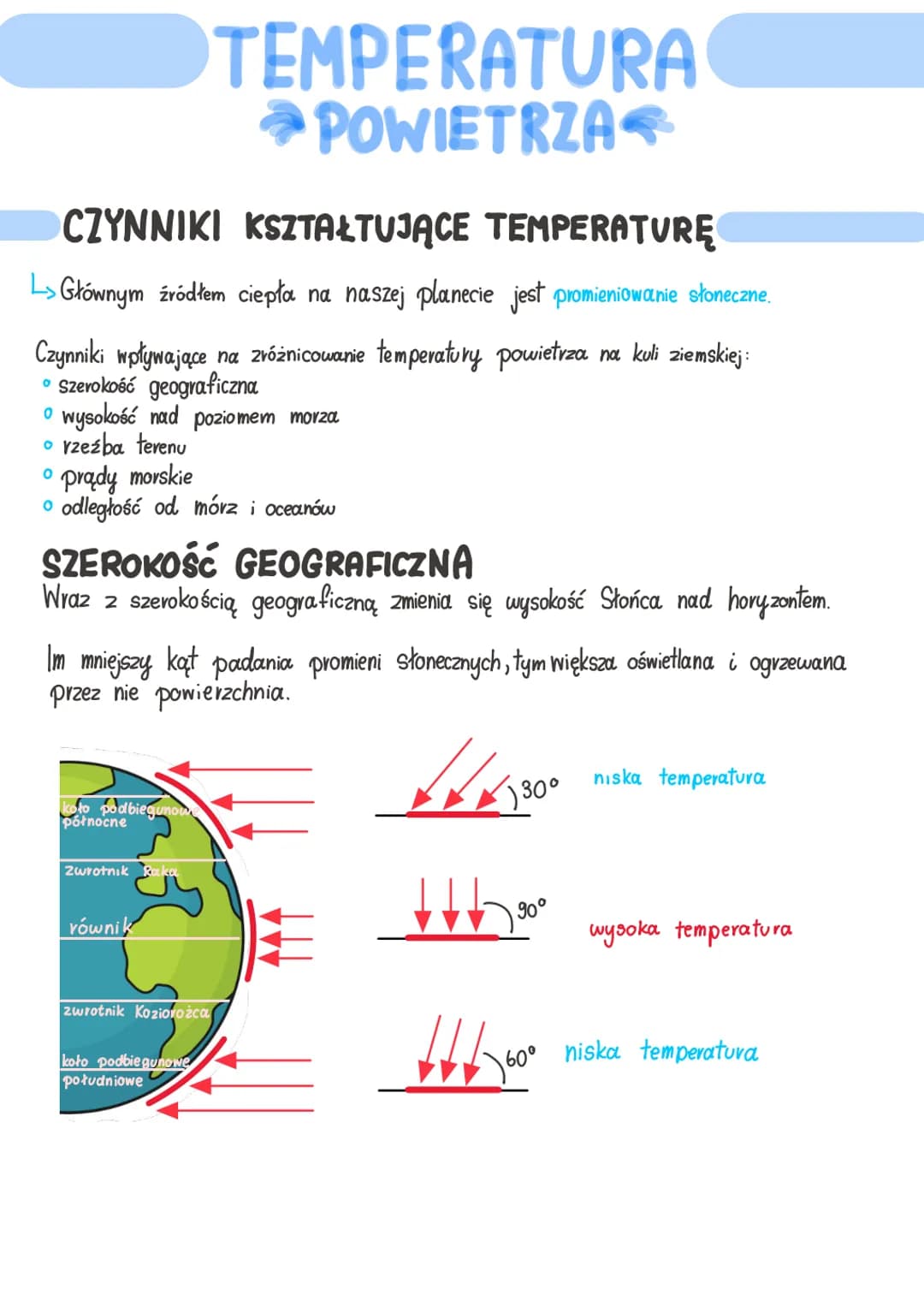 # TEMPERATURA
POWIETRZA
## CZYNNIKI KSZTAŁTUJĄCE TEMPERATURĘ
Głównym źródłem ciepła na naszej planecie jest promieniowanie słoneczne.
Czy