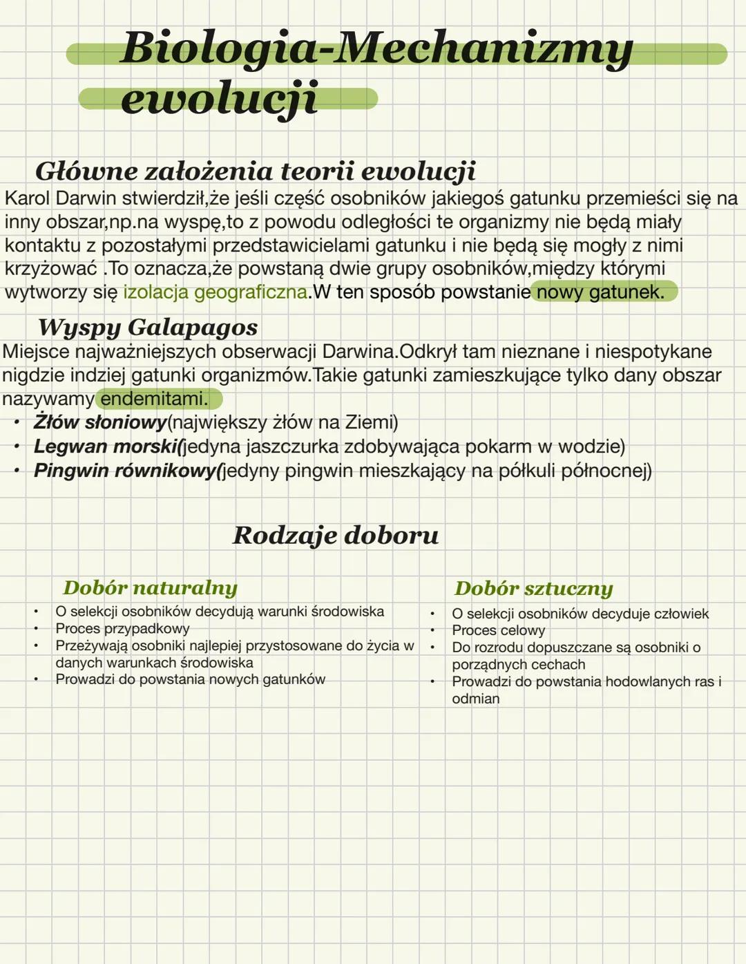 # Biologia-Mechanizmy
ewlinewline# ewolucji
## Główne założenia teorii ewolucji
Karol Darwin stwierdził, że jeśli część osobników jakiegoś