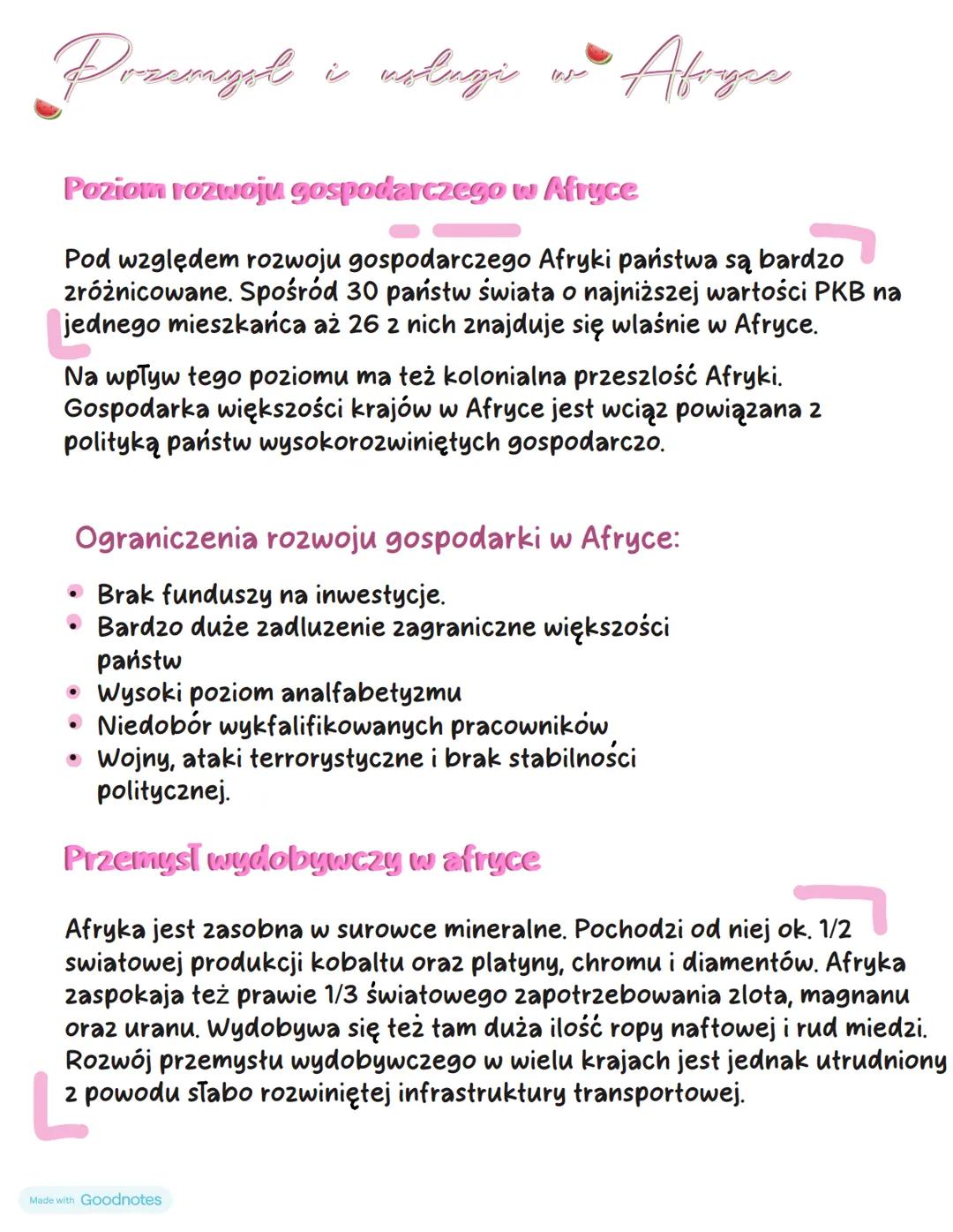 # Przemysł i uslugi w Afryce
Poziom rozwoju gospodarczego w Afryce
Pod względem rozwoju gospodarczego Afryki państwa są bardzo
zróżnicowan