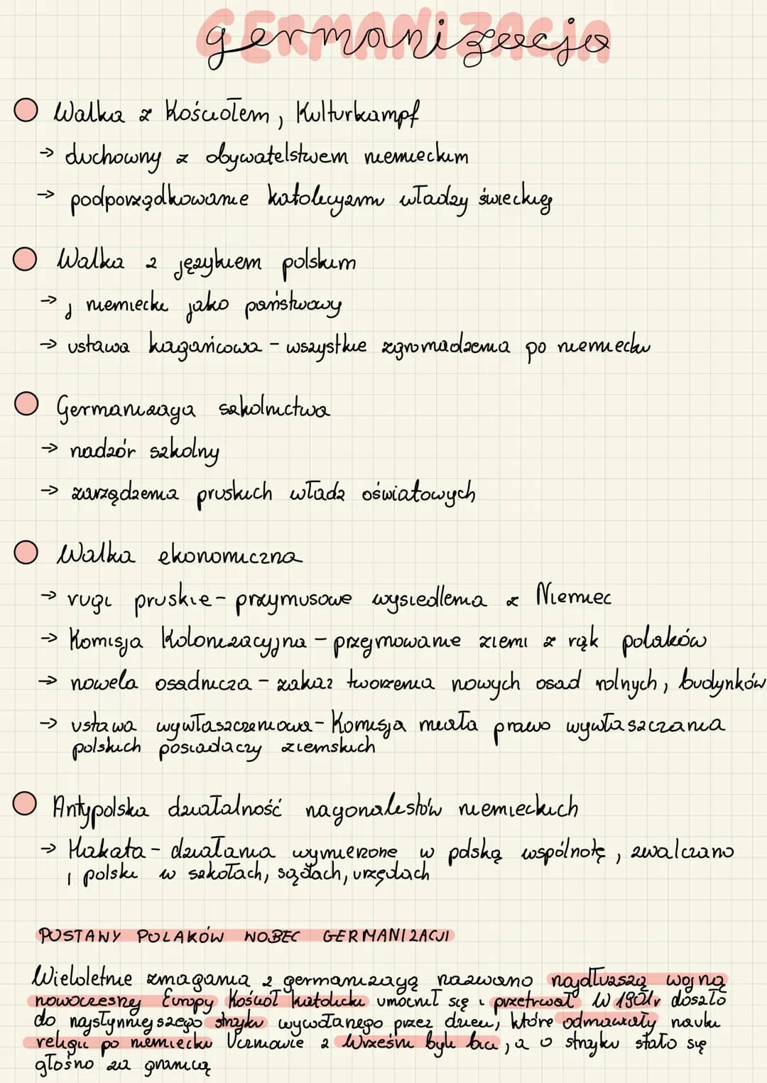 # germanizacjo
* Walka z Kościołem, Kulturkampf
* duchowny z obywatelstwem niemieckim
* podporządkowanie katolicyzm władzy św