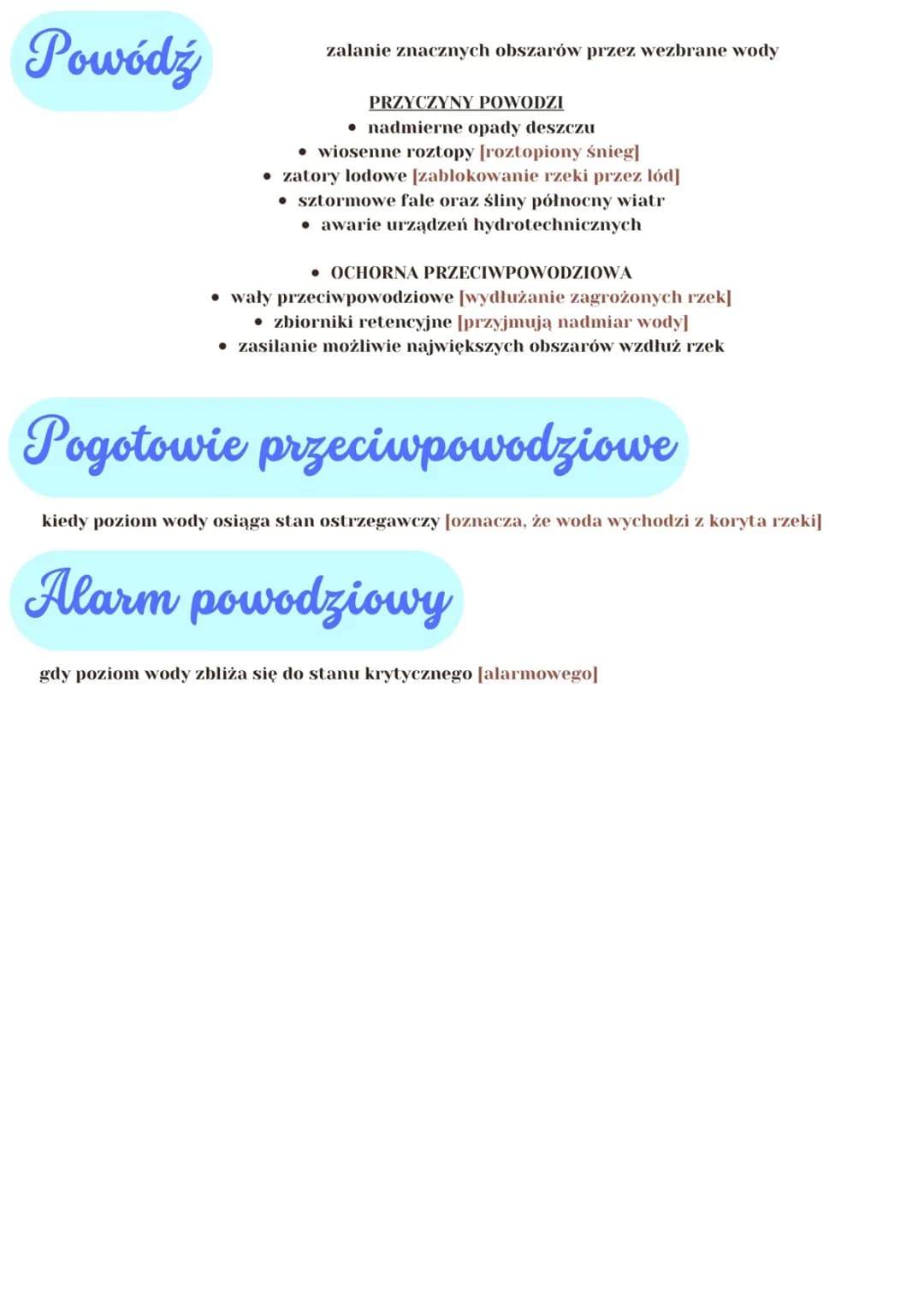 # Powódź
zalanie znacznych obszarów przez wezbrane wody
## PRZYCZYNY POWODZI
* nadmierne opady deszczu
* wiosenne roztopy [roztopiony śnieg