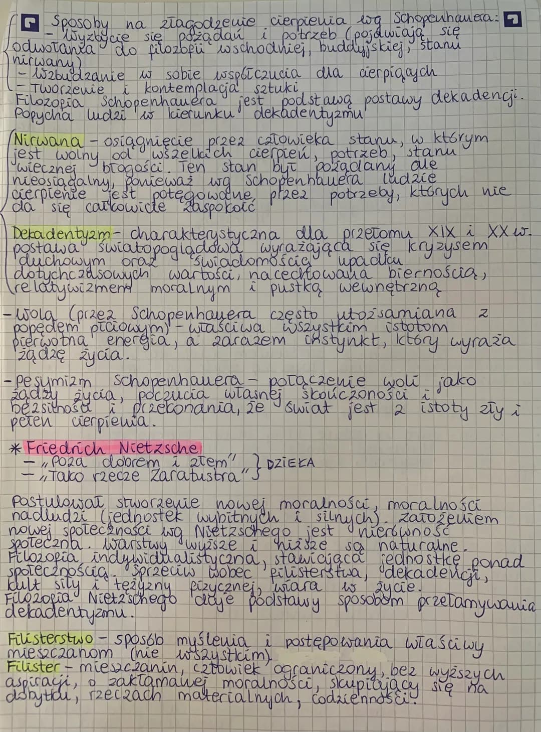 # Sposoby na złagodzenie cierpienia wg Schopenhauera:
- Wyzbycie się pożądań i potrzeb (pojawiają się odwołania do filozofii wschodniej, bud