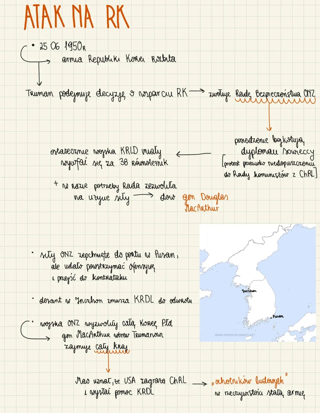 # Wojna koreańska
- 1945R - do zajmowany przez Japonię, Korea wkraczaya, USA i ZSRS
- wprowadzone strefy okupacyjne wzdłuz 38 równoleznik