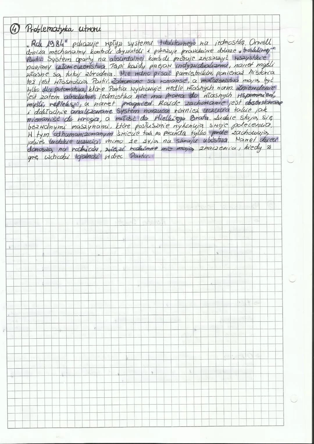 # ④ Problematyka utworu
Rde 1984" pokazuje wpływ systemu totalitarnego na jednostke. Orwell
domiza mechanizmy kontrdi drywateli i pohazuje p