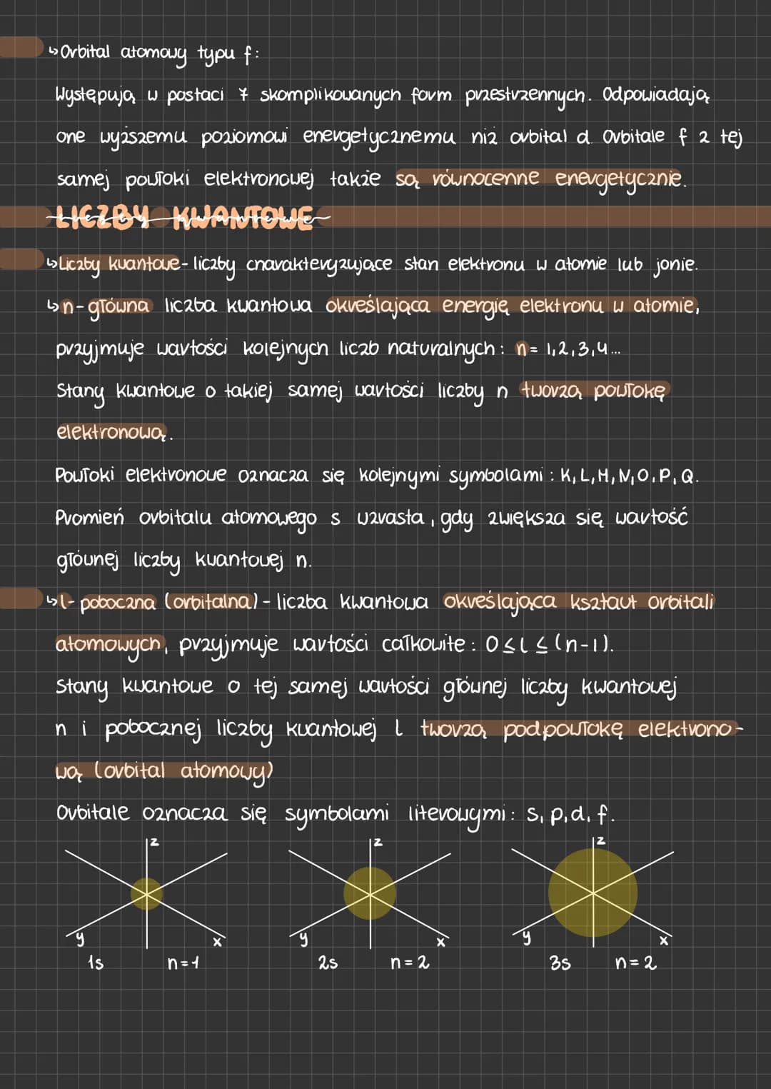 # Główna liczba kwantowa n i odpowiadające jej poboczne liczby
| kwantowe L | | | |
| :--------- | :-- | :-- | :-- |
| n=1