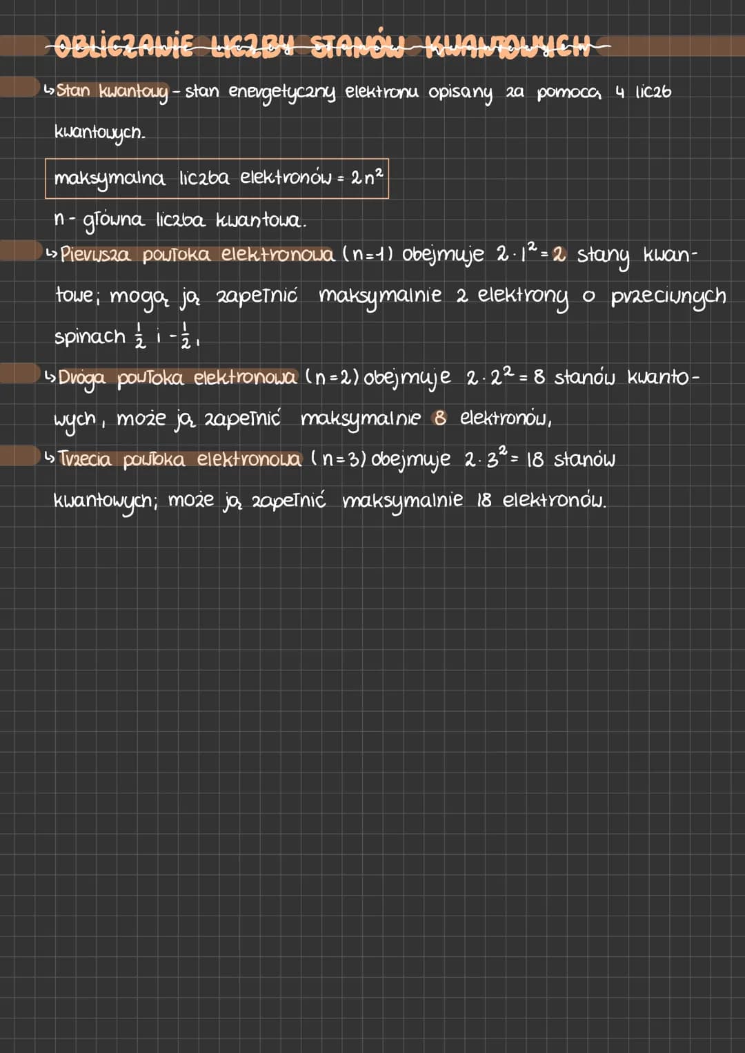 # Główna liczba kwantowa n i odpowiadające jej poboczne liczby
| kwantowe L | | | |
| :--------- | :-- | :-- | :-- |
| n=1