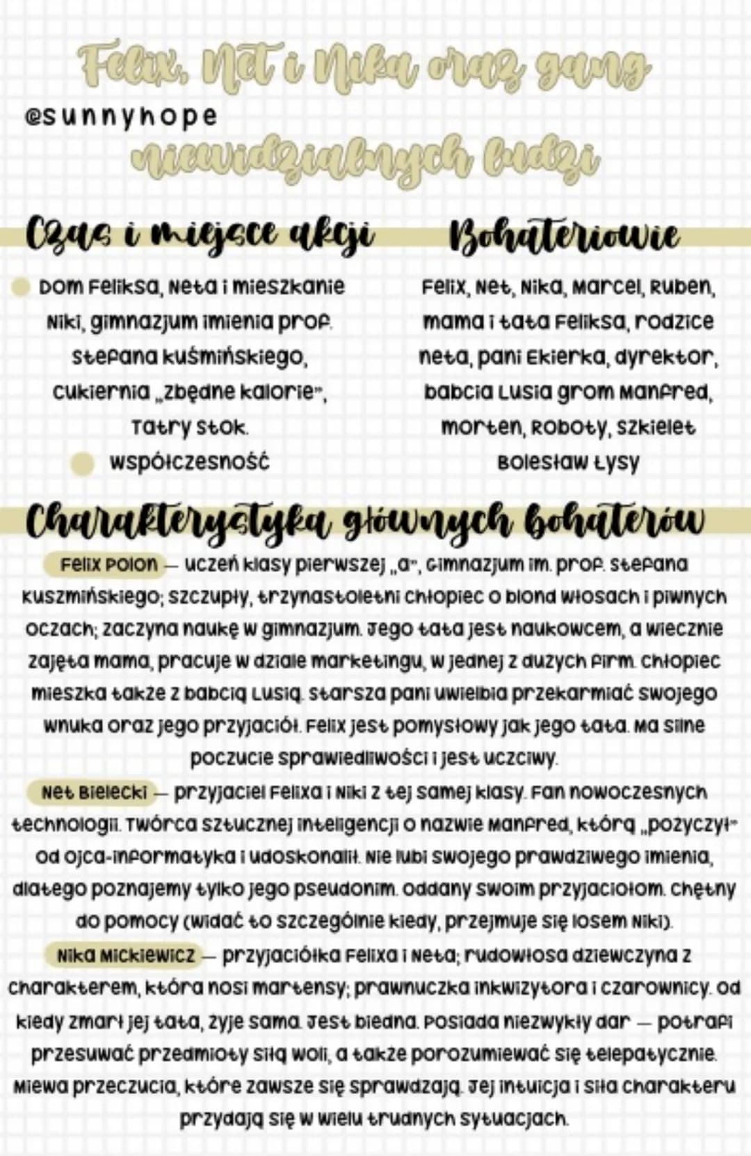 # Felix. Net i Niku oraz gang
@sunnyhope
## niewidzialnych budzi
### Czas i miejsce akcji
* Dom Feliksa, Neta i mieszkanie
* Niki, gimnazju