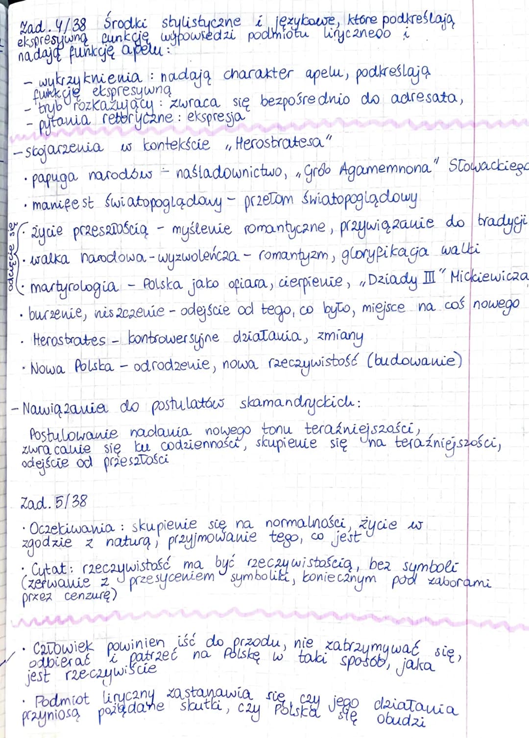 Zad. 4/38 Środki stylistyczne i językowe, które podkreślają
ekspresywną funkcję wypowiedzi podmiotu lirycznego i
nadają funkcję apelu:
- wyk