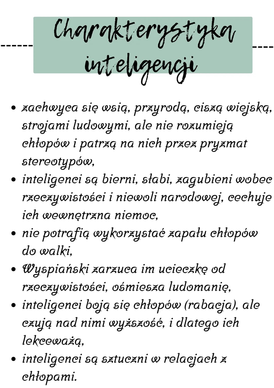 # Temat: Inteligencja a chłopstwo- porównanie.
## 1. Charakterystyka chłopstwa:
- przywiązani do tradycji i ziemi,
- posiadają temperament,