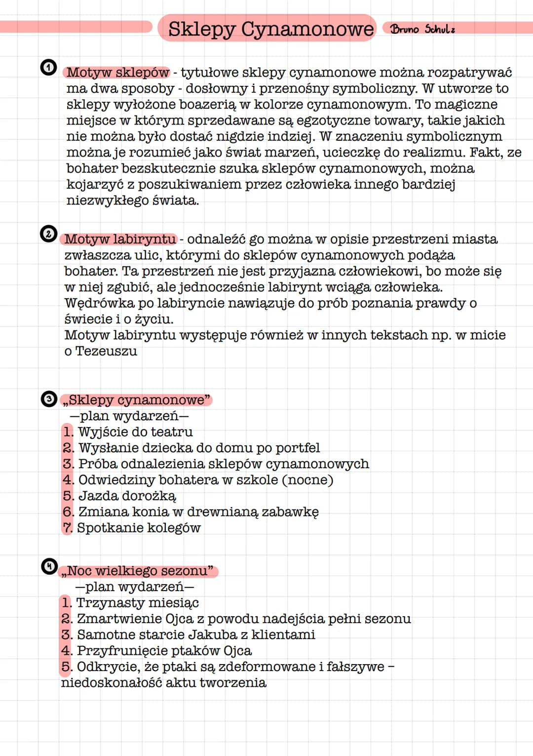 ## Sklepy Cynamonowe Bruno Schulz
1. **Motyw sklepów** - tytułowe sklepy cynamonowe można rozpatrywać ma dwa sposoby - dosłowny i przenośn