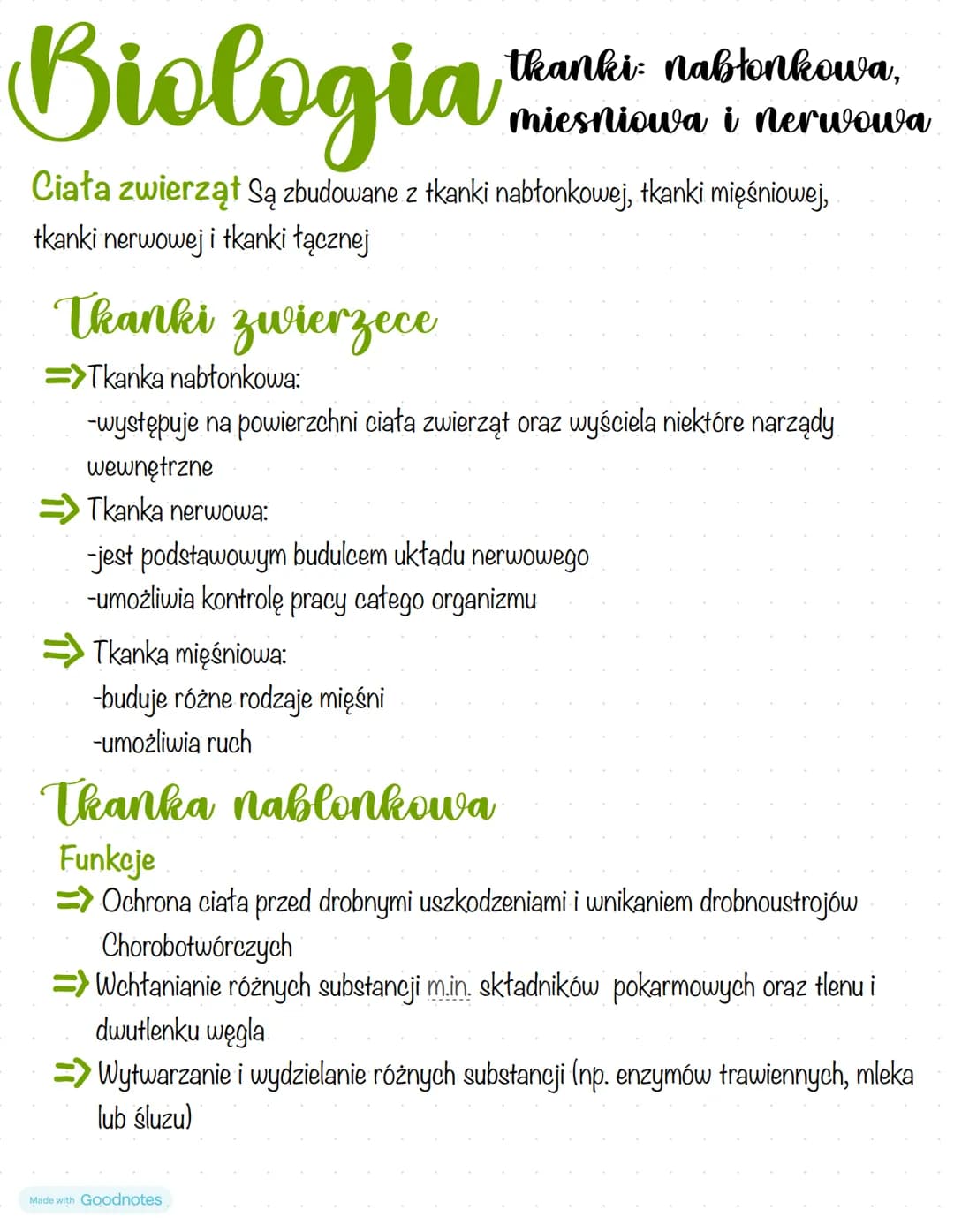 # Biologia
tkanki: nabłonkowa,
mięśniowa i nerwowa
Ciała zwierząt Są zbudowane z tkanki nabłonkowej, tkanki mięśniowej,
tkanki nerwowej i t