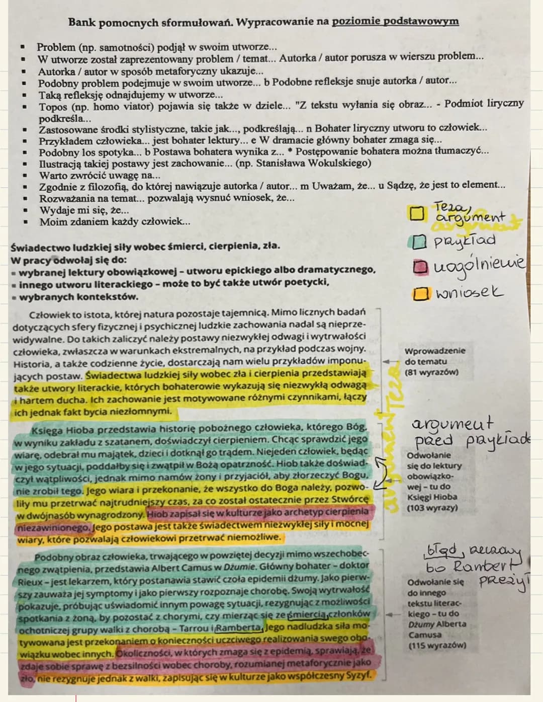 # Bank pomocnych sformułowań. Wypracowanie na poziomie podstawowym
- Problem (np. samotności) podjął w swoim utworze...
- W utworze został z
