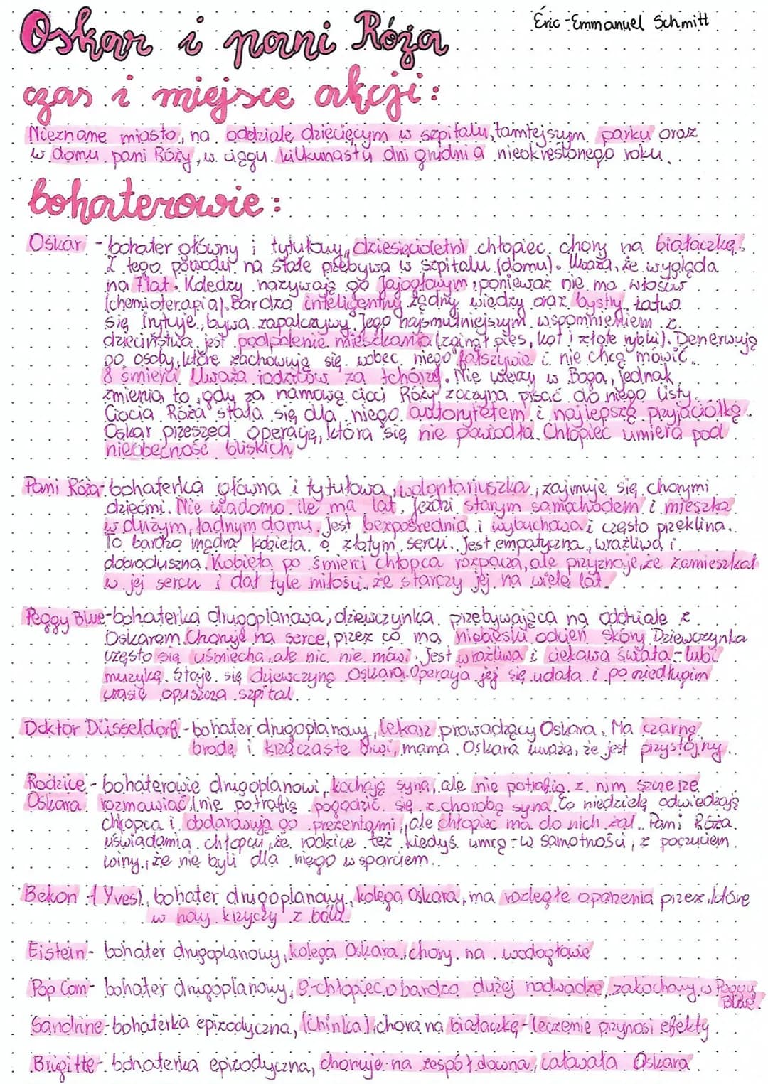 # plan wydarzeń:
1. Pizedstawienie sig Oskara w pierwszym liście do Baga
2. Spacer, z. pami Rore, tajemnica i rozmowa o śmierci
3. Zodaydawa