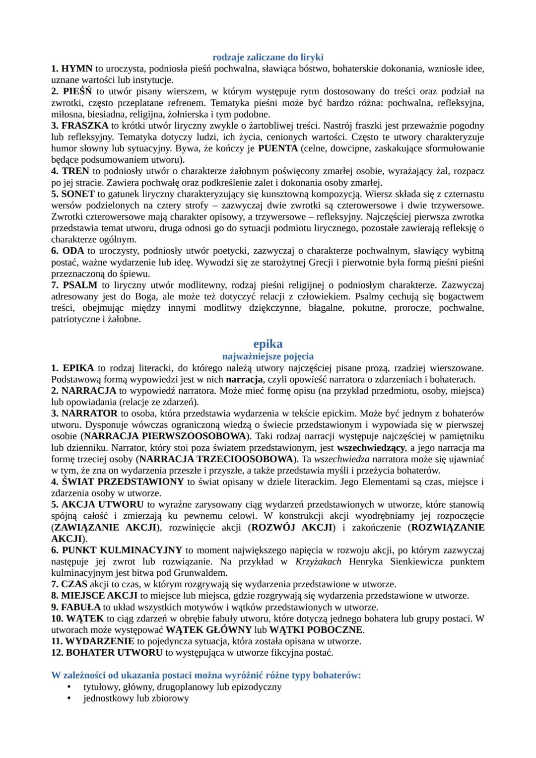 # rodzaje i gatunki literackie
najważniejsze pojęcia
1. **RODZAJ LITERACKI** to zespół cech, które pozwalają zaklasyfikować utwór literacki,