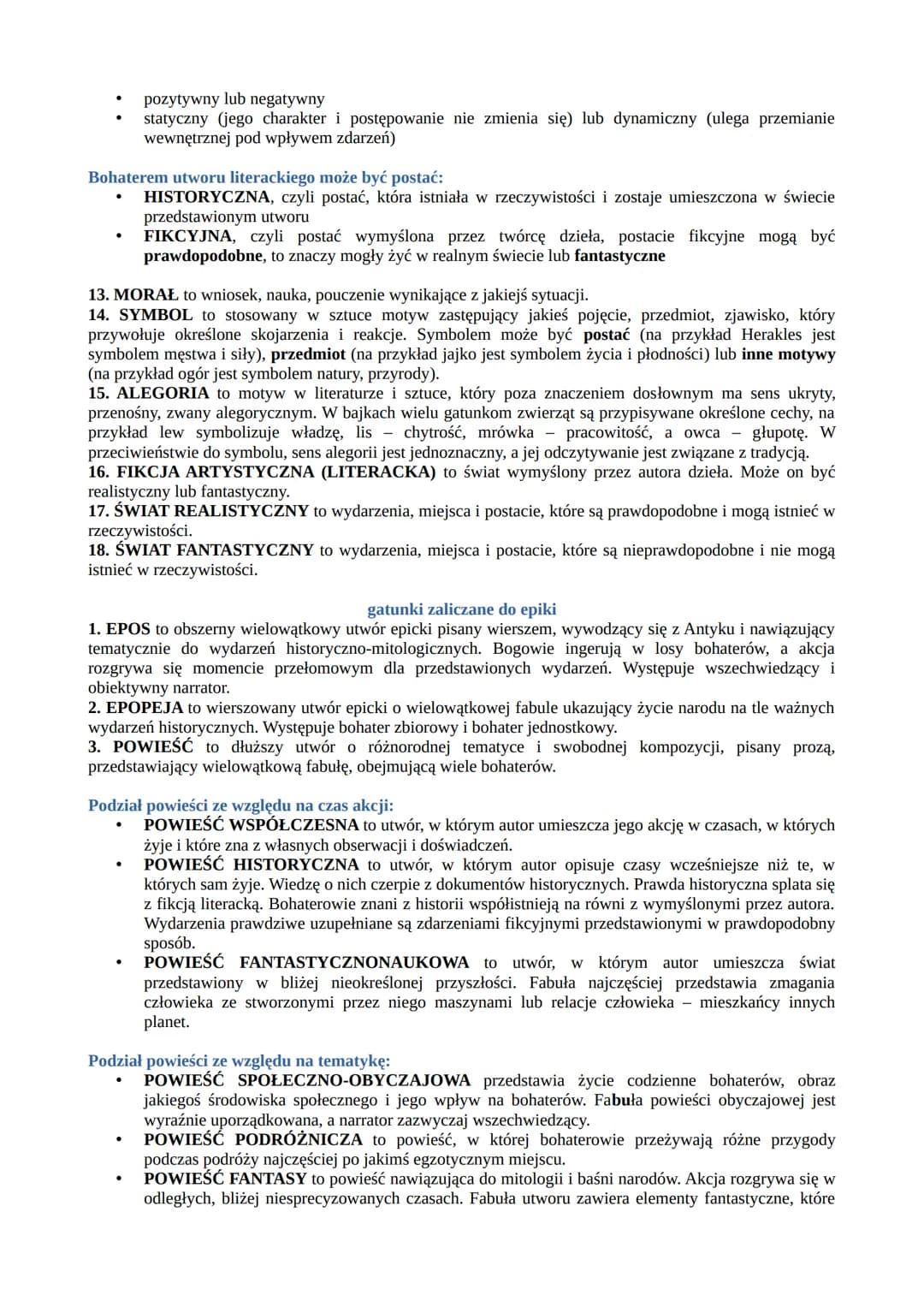 # rodzaje i gatunki literackie
najważniejsze pojęcia
1. **RODZAJ LITERACKI** to zespół cech, które pozwalają zaklasyfikować utwór literacki,