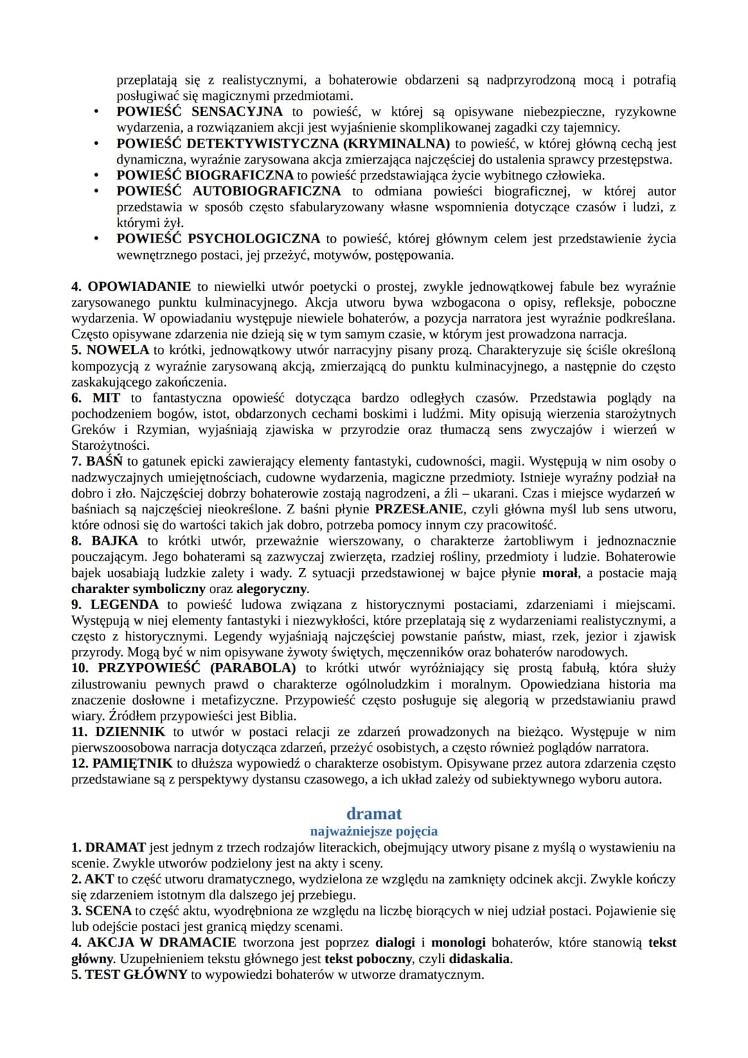 # rodzaje i gatunki literackie
najważniejsze pojęcia
1. **RODZAJ LITERACKI** to zespół cech, które pozwalają zaklasyfikować utwór literacki,