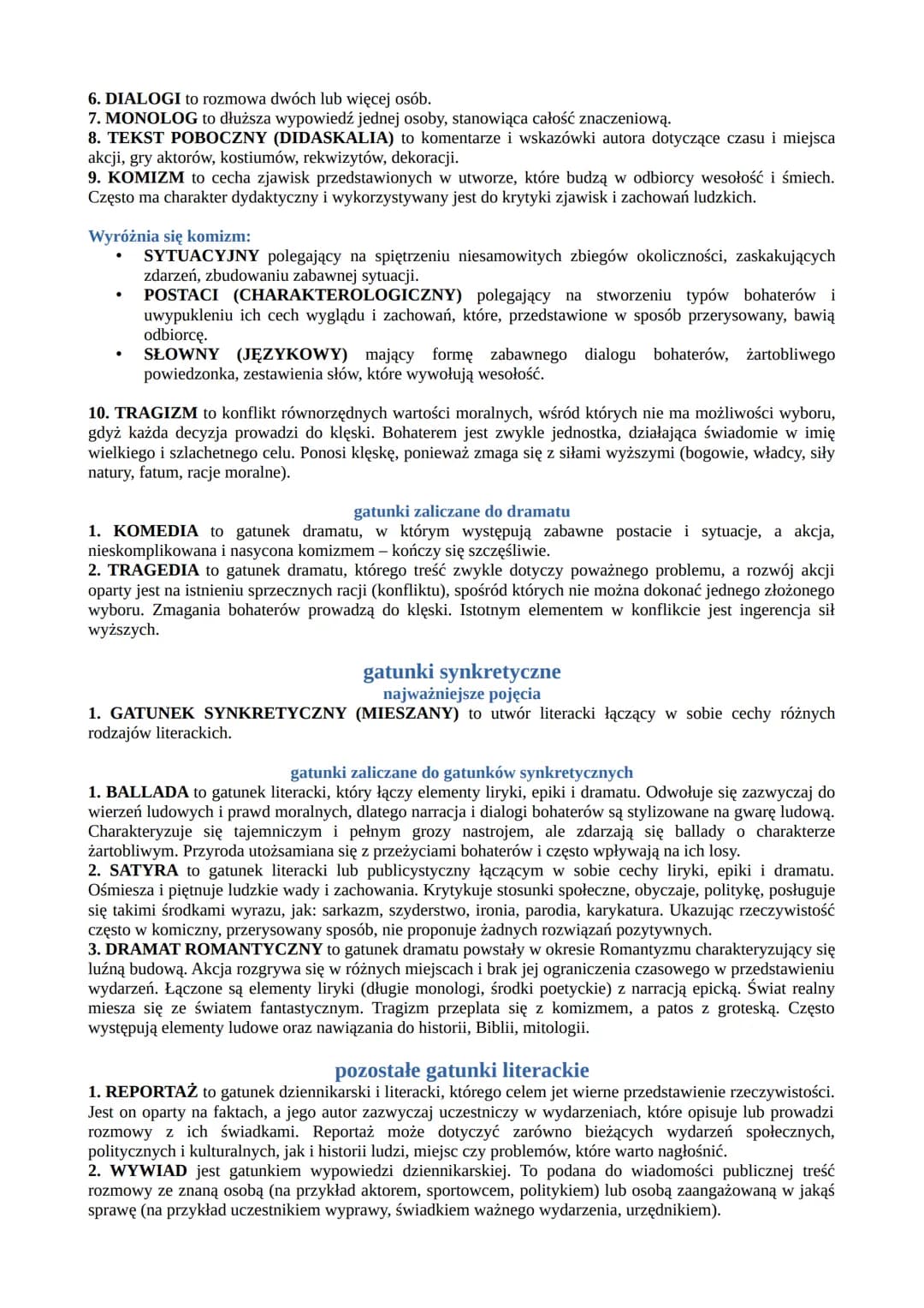 # rodzaje i gatunki literackie
najważniejsze pojęcia
1. **RODZAJ LITERACKI** to zespół cech, które pozwalają zaklasyfikować utwór literacki,