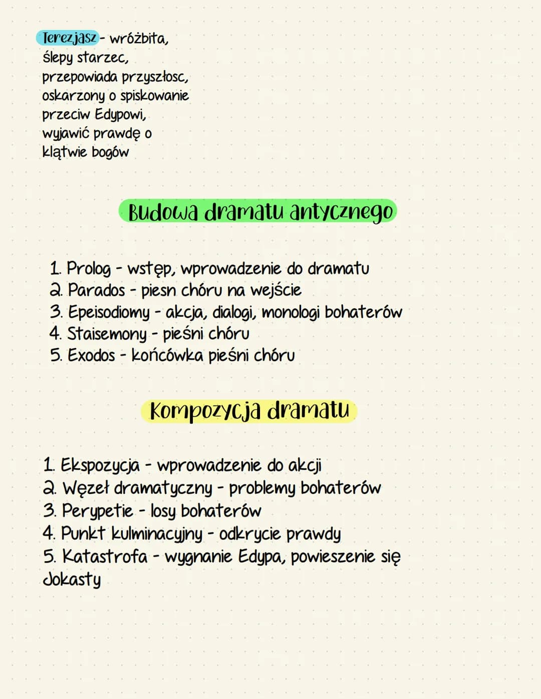 # Król Edyp
## Tragedia antyczna
### Zasada 3 jedności (czasu, miejsca, akcji)
* Wydarzenia rozgrywają się w ciągu 1 dnia
* Wszystko