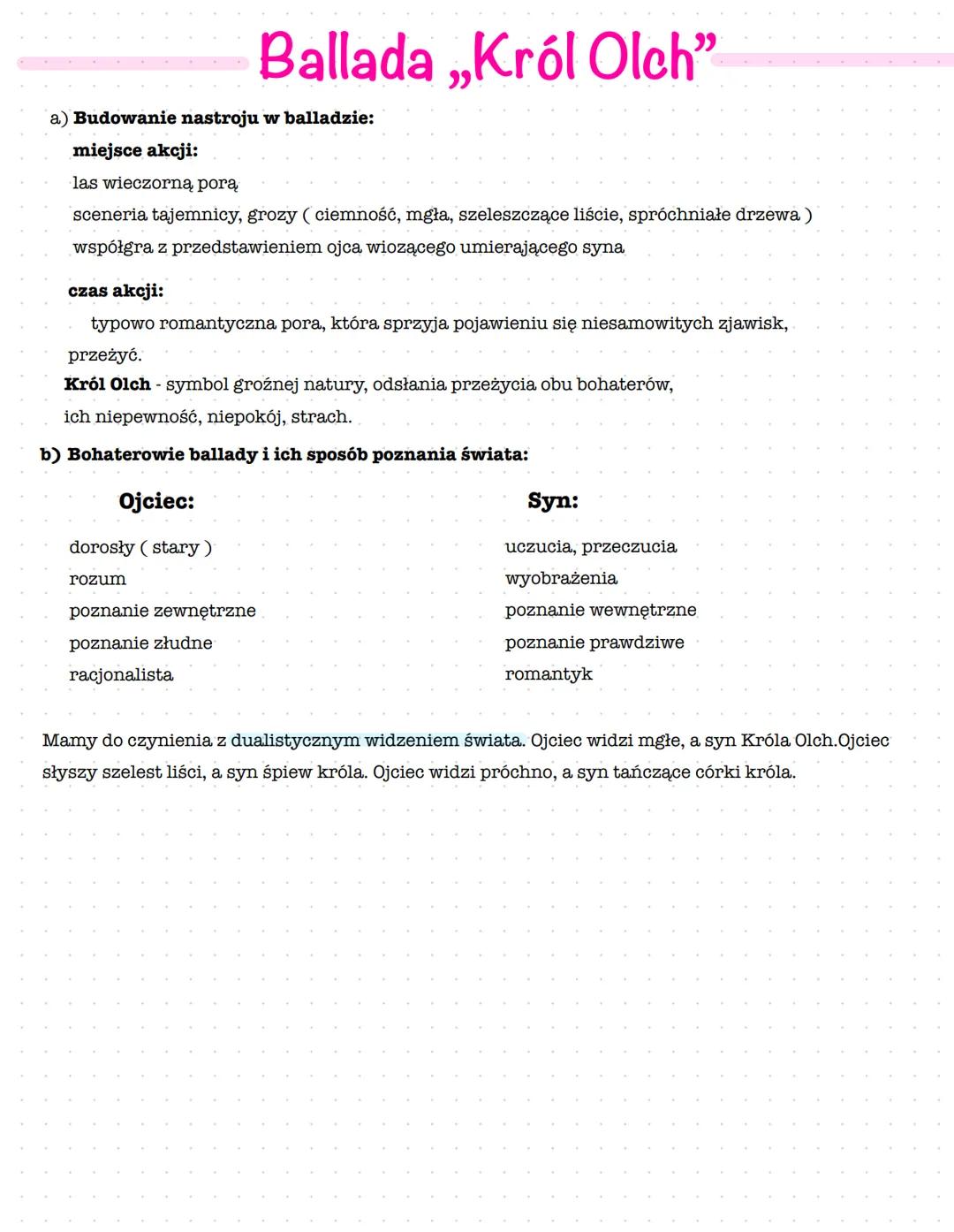 a) Budowanie nastroju w balladzie:
miejsce akcji:
las wieczorną porą
sceneria tajemnicy, grozy (ciemność, mgła, szeleszczące liście, spróchn