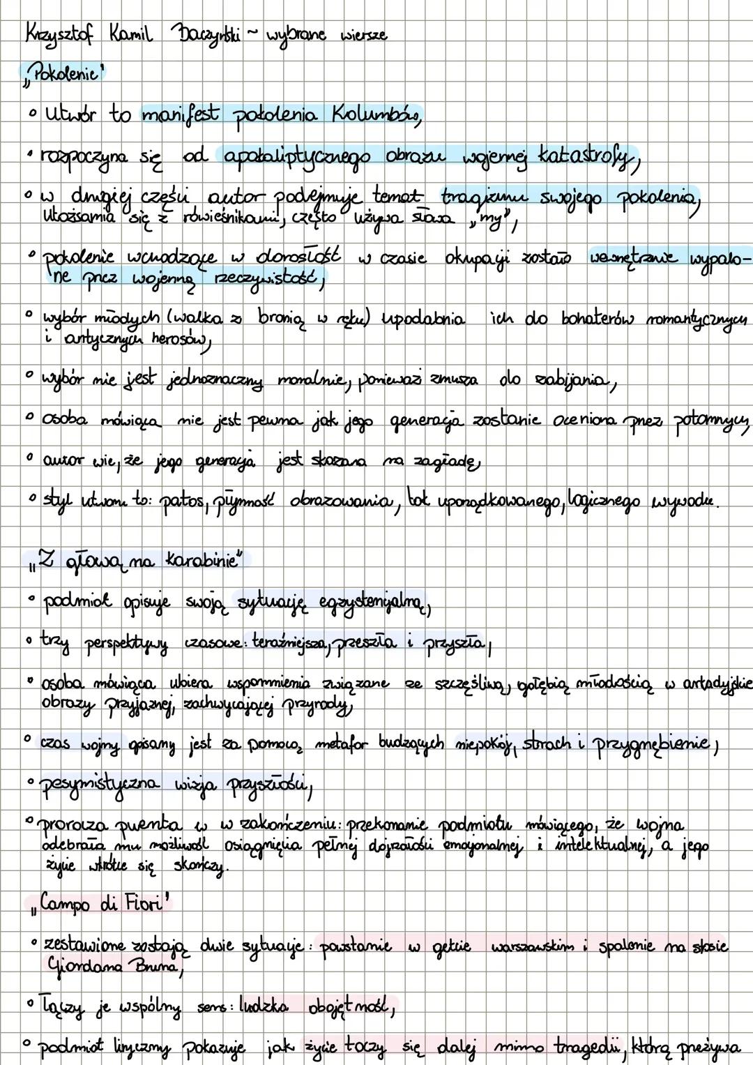 Polski problematyka lektur - wojna i okupacja + wybrane wiersze