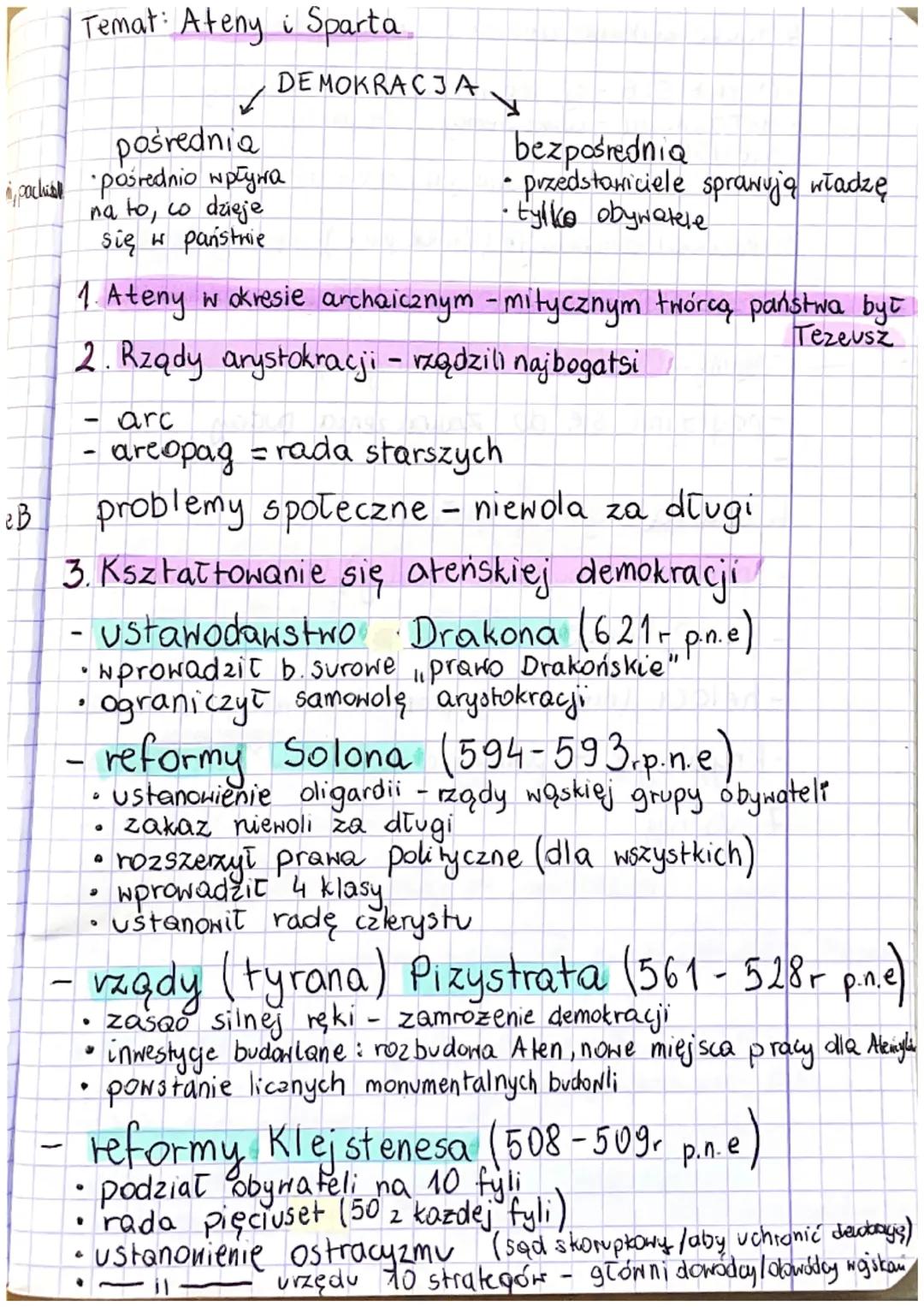 Temat: Ateny i Sparta
✓
pośrednia
• pochi pośrednio wpływa
na to, co dzieje
się w państwie
-
DEMOKRACJA
Y
1. Ateny w okresie archaicznym - m