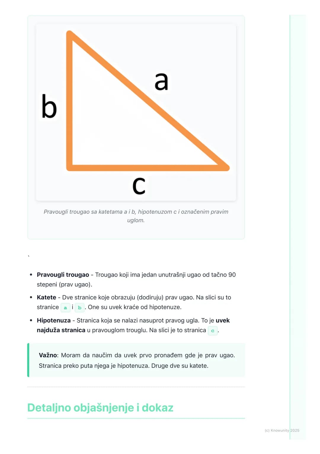 # Pojam i dokaz Pitagorine
teoreme
## Osnovni pojam Pitagorine teoreme
Pitagorina teorema je jedna od najvažnijih teorema u matematici. Po