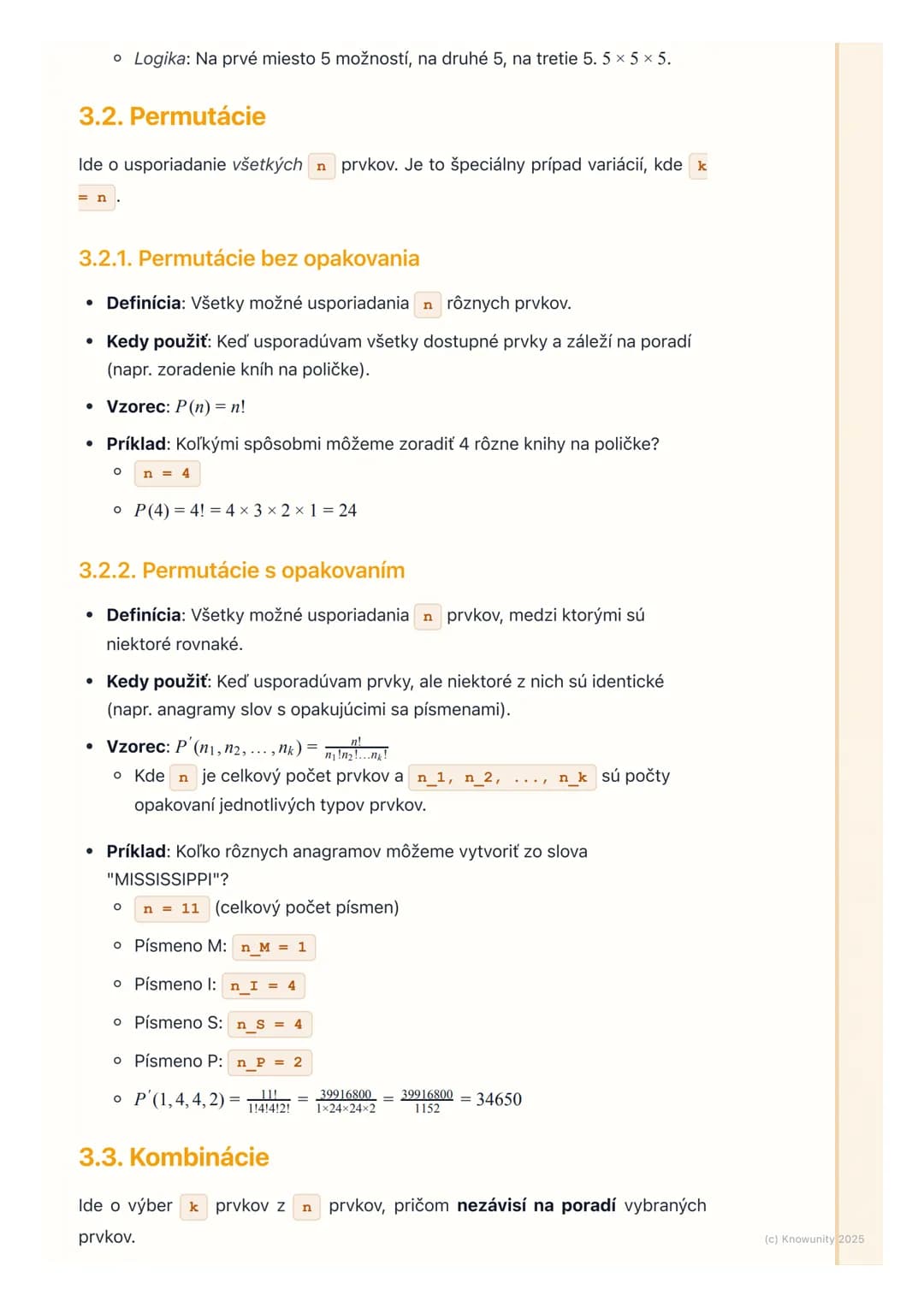 # Kombinatorika
## 1. Úvod do kombinatoriky
Kombinatorika je dôležitá časť matematiky, ktorá sa zaoberá počítaním rôznych
možností usporia