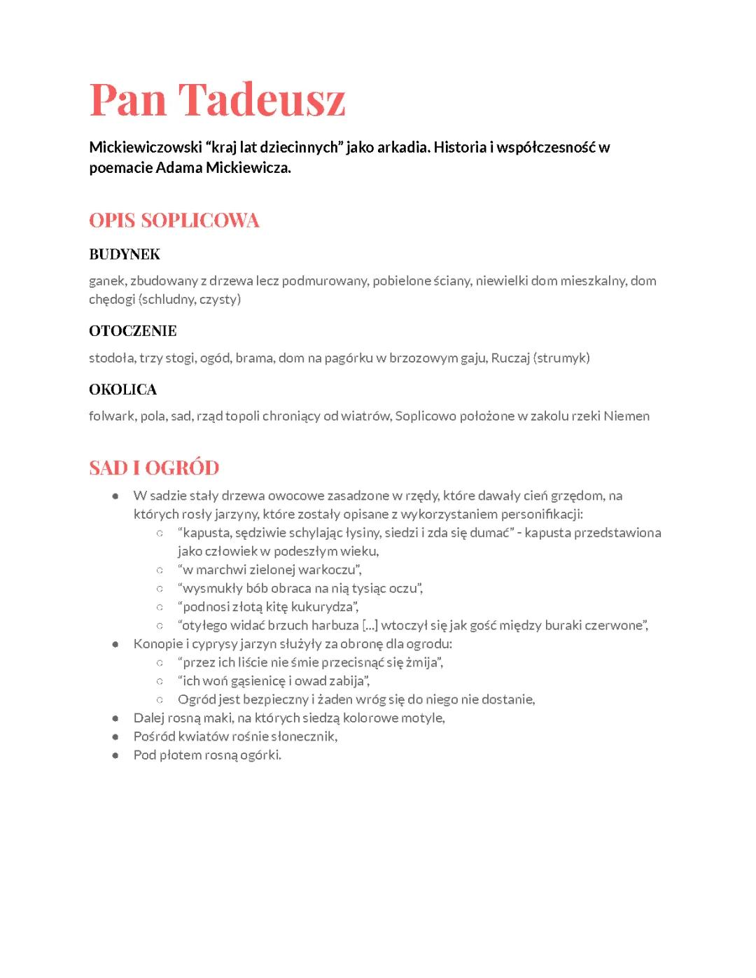 Pan Tadeusz - koncerty Jankiela, Wojskiego, soplicowskich stawów, opis dworku, opis Soplicowa