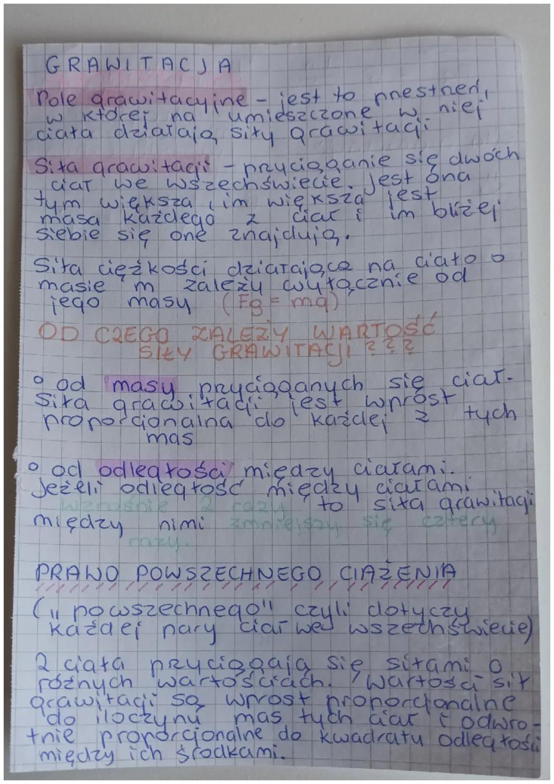 # GRAWITACJA
Pole grawitacyjne - jest to prestren,
ktorej umieszczone w niej
w na
ciała działają siły grawitagi
Sita grawitagi - pryciągan