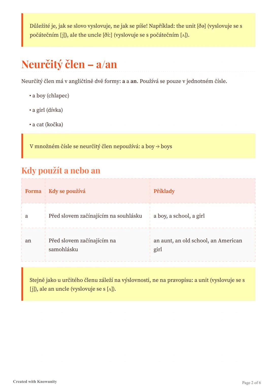 # Členy v angličtině
Vysvětlení určitého členu (the) a neurčitého členu (a/an) v angličtině, jejich použití a
výslovnost.
# Členy v anglič