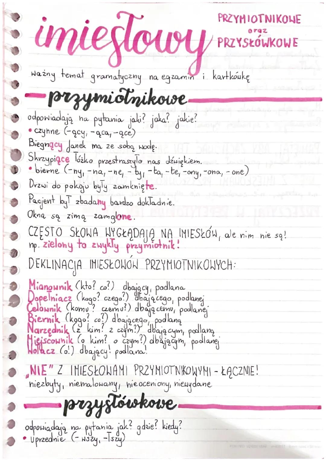 Imiesłowy Przymiotnikowe i Przysłówkowe Język Polski klasa 8 (ósma)