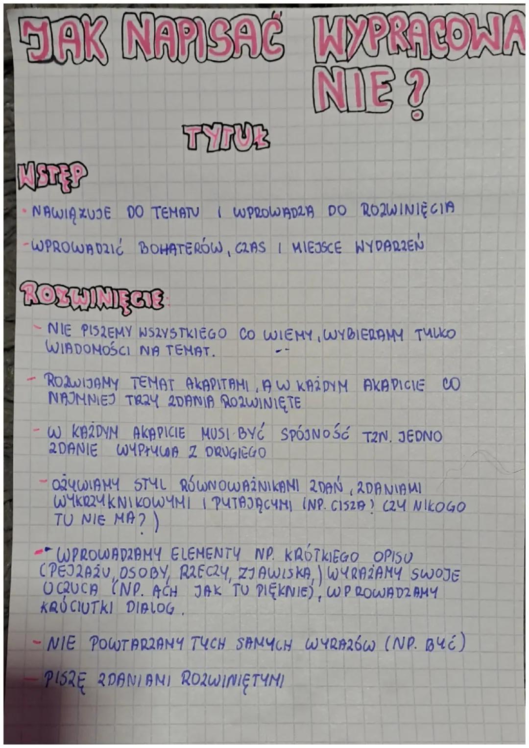 JAK NAPISAĆ WYPRACOWA
NIE?
TYTUŁ
WSTES
NAWIĄZUJE DO TEMATU I WPROWADZA DO ROZWINIĘCIA
-WPROWADZIĆ BOHATERÓW, CZAS I MIEJSCE WYDARZEN
ROSHINI