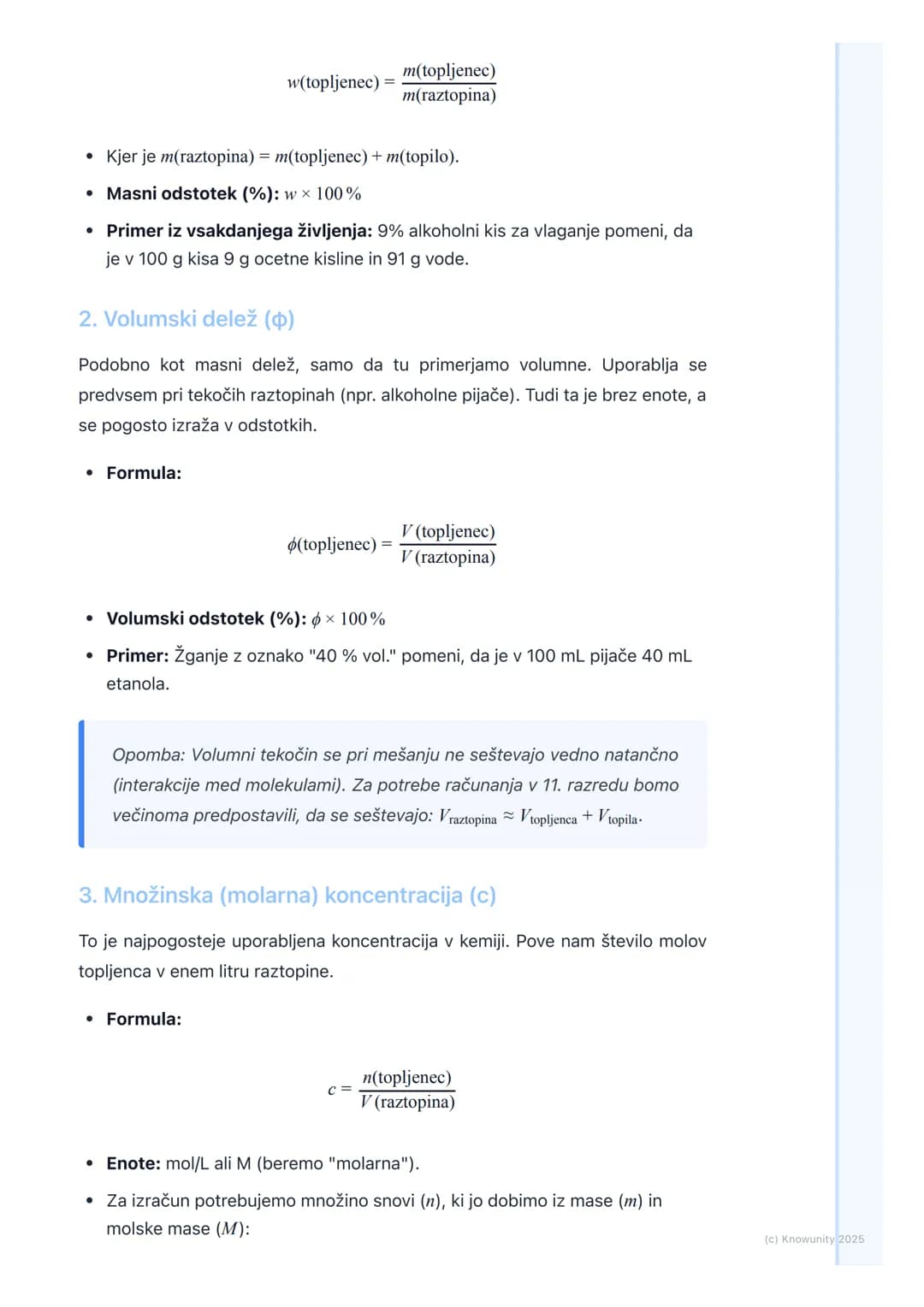 # Koncentracije raztopin
Uvod v koncentracije raztopin
Koncentracija raztopine nam pove, koliko topljenca je raztopljenega v določeni
koli