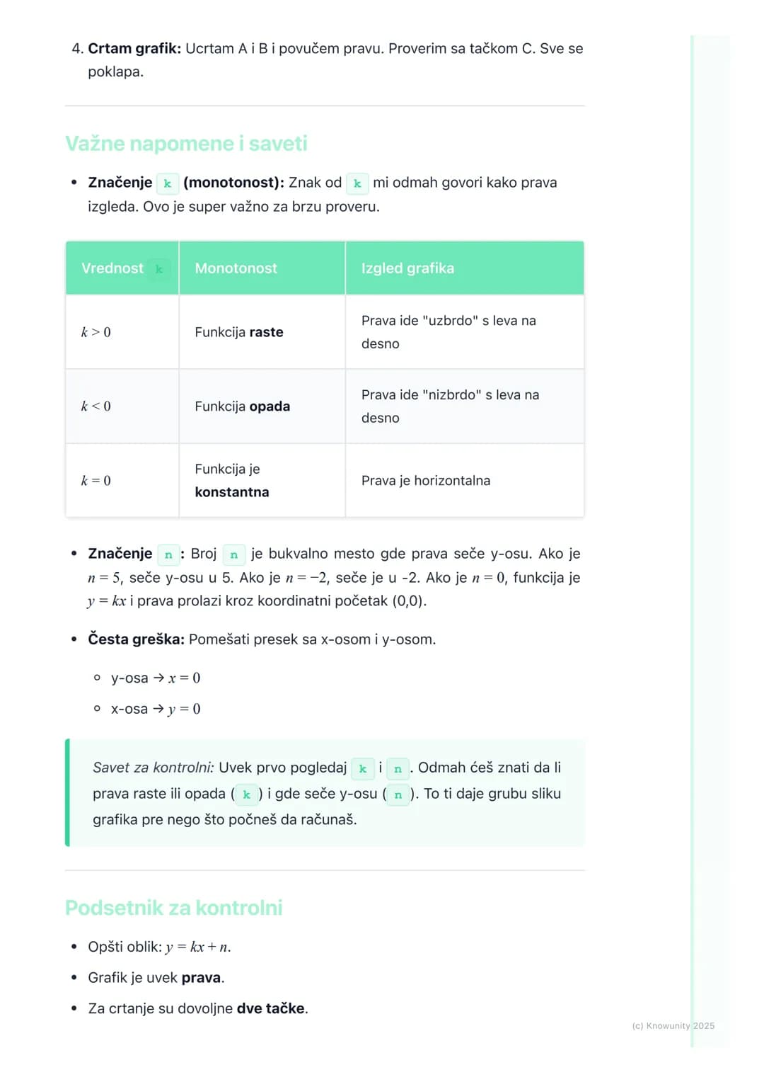 # Grafik linearne funkcije
Grafik linearne funkcije - osnovno
Linearna funkcija ima opšti oblik y = kx + n. Njen grafik je uvek prava lini