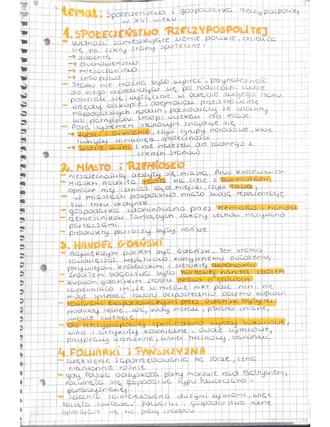 Społeczeństwo i gospodarka Rzeczypospolitej w XVI wieku.