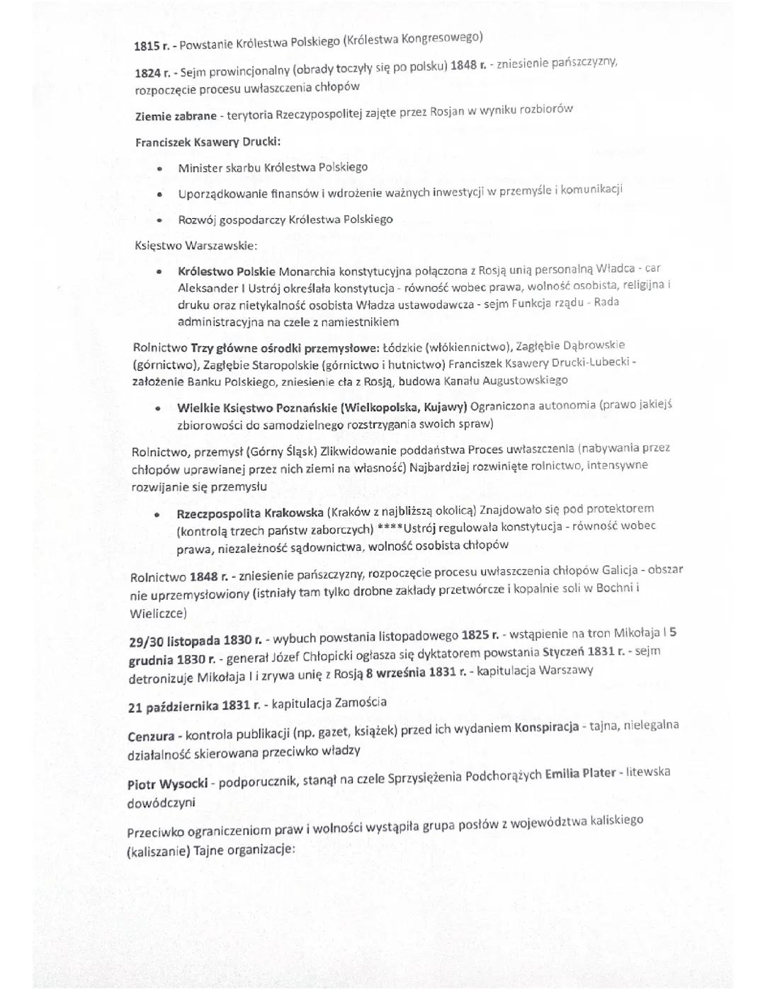 ziemie polskie po kongresie wiedeńskim