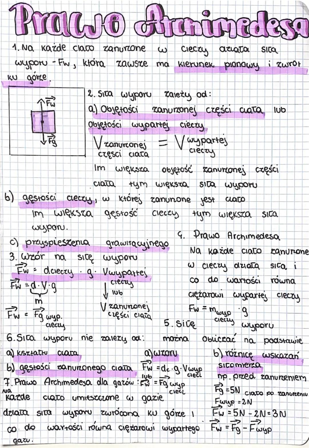 # Prawo Atenimedesa
1. Na każde claro zanurzone
Cieczy ατιατα διτα
wyporu - Fw, która zawsze ma kierunek pionowy i zwrot
ku göze
个
2