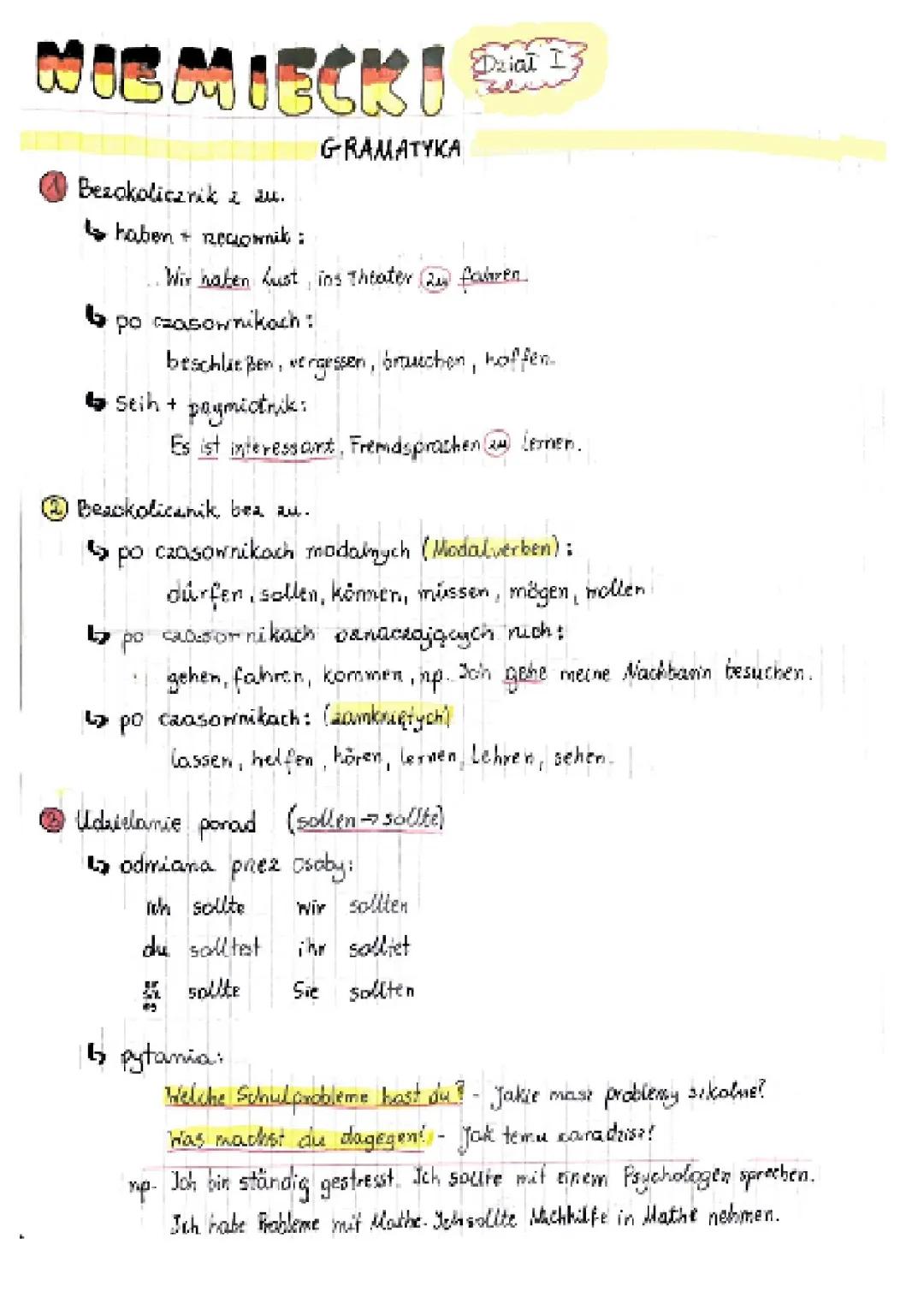 Bezokolicznik z/bez zu + dawanie porad + Präteritum