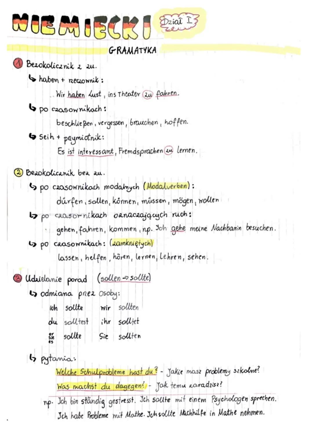 IEMIECKI
Bezokolicznik 2 21.
haben + Rzeczownik:
po czasownikach:
Wir haben Lust, ins Theater zu fahren.
GRAMATYKA
Seih+ prymiotnik:
beschli