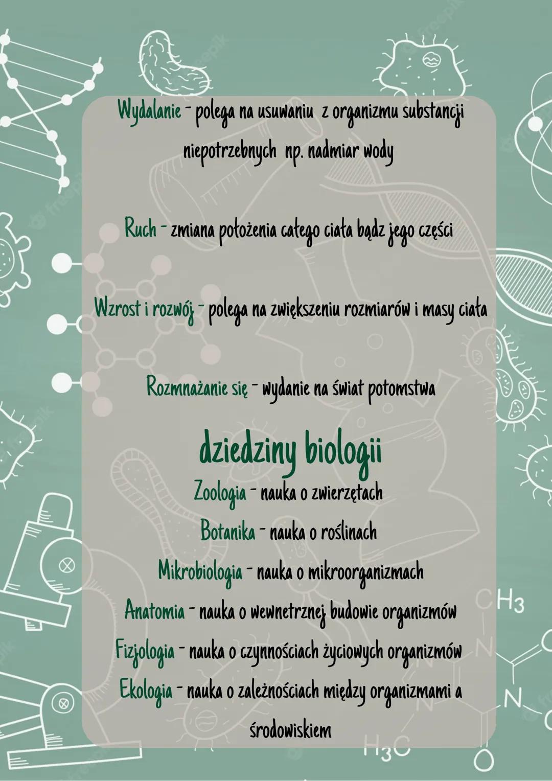 Biologia jako nauka
Czym zajmuje się biologia
freep
respi
Biologia to nauka, która zajmuje się badaniem
budowy i czynności życiowych wszystk