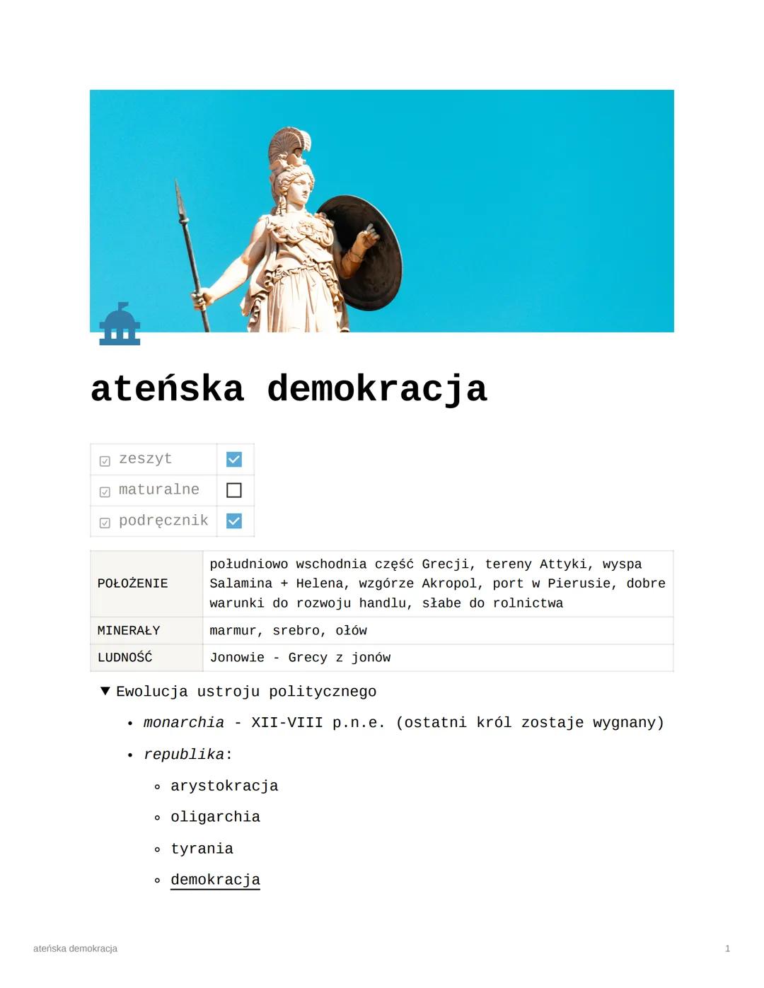 ateńska demokracja
Ⓒzeszyt
maturalne
podręcznik
POŁOŻENIE
MINERAŁY
LUDNOŚĆ
południowo wschodnia część Grecji, tereny Attyki, wyspa
Salamina