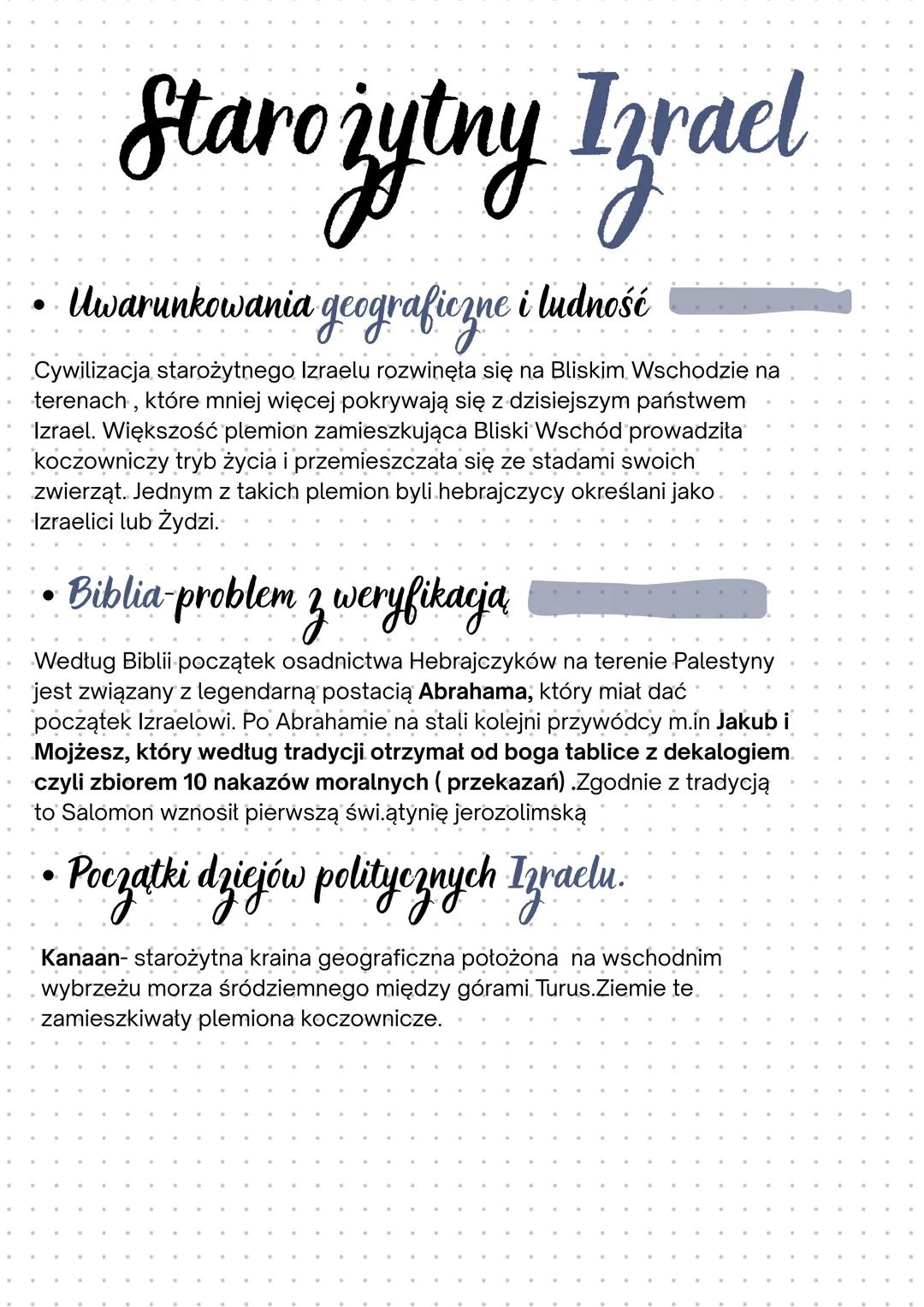 # Starożytny Izrael
• Uwarunkowania geograficzne i ludność
Cywilizacja starożytnego Izraelu rozwinęła się na Bliskim Wschodzie na
terenach