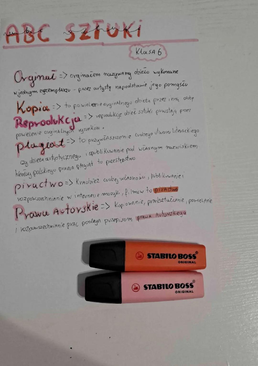 ABC SZTUKI
Orginat => orginačom nazywamy
dzieło wykonane
w jednym egzemplarzu - przez artystę na podstawie jego pomysłu
Kopia => to powiele