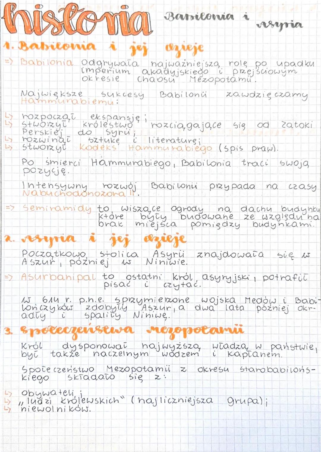 historia
1. Babilonia i jej
Babilonia i
Asyria
dzieje
=> Babilonia odgrywała najważniejszą rolę po upadku
imperium akadyjskiego i przejściow