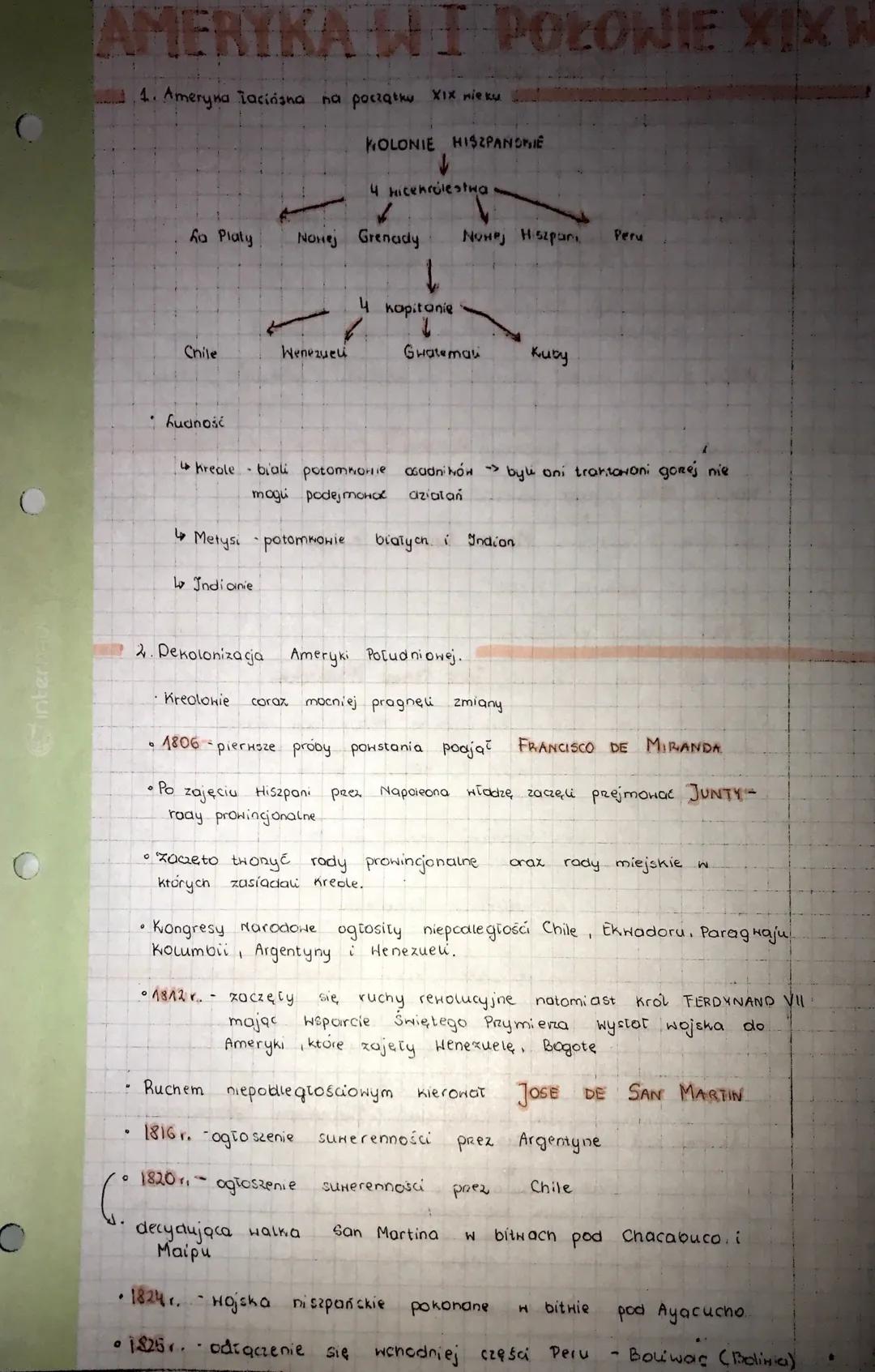 inter
O
O
AMERYKA I POŁOWIE XIX W
4. Ameryna Tacińsna na początku XIX nie ku
fa Platy
6
0
Chile
Guaność
4 hicekrólestwa
✓
Nowej Grenady
Wene