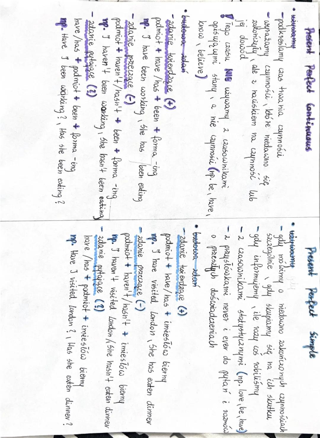 Present Perfect Continuous
• używamy
-podkreślamy czas trwania czynności
czynności, które niedawno się
• wyrażamy
zakończyły, ale z naciskie