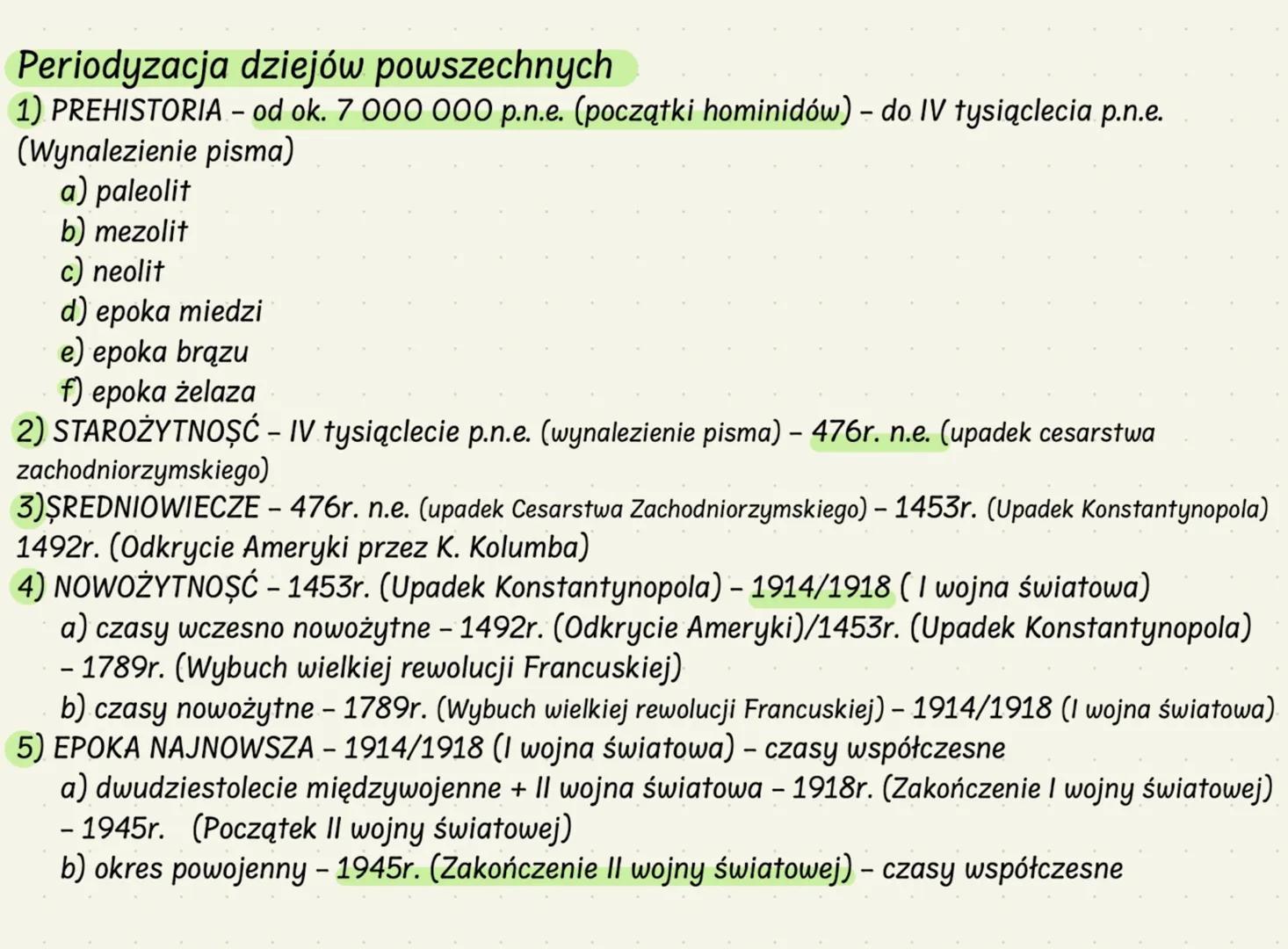 Periodyzacja dziejów powszechnych
1) PREHISTORIA – od ok. 7 000 000 p.n.e. (początki hominidów) - do IV tysiąclecia p.n.e.
(Wynalezienie pis