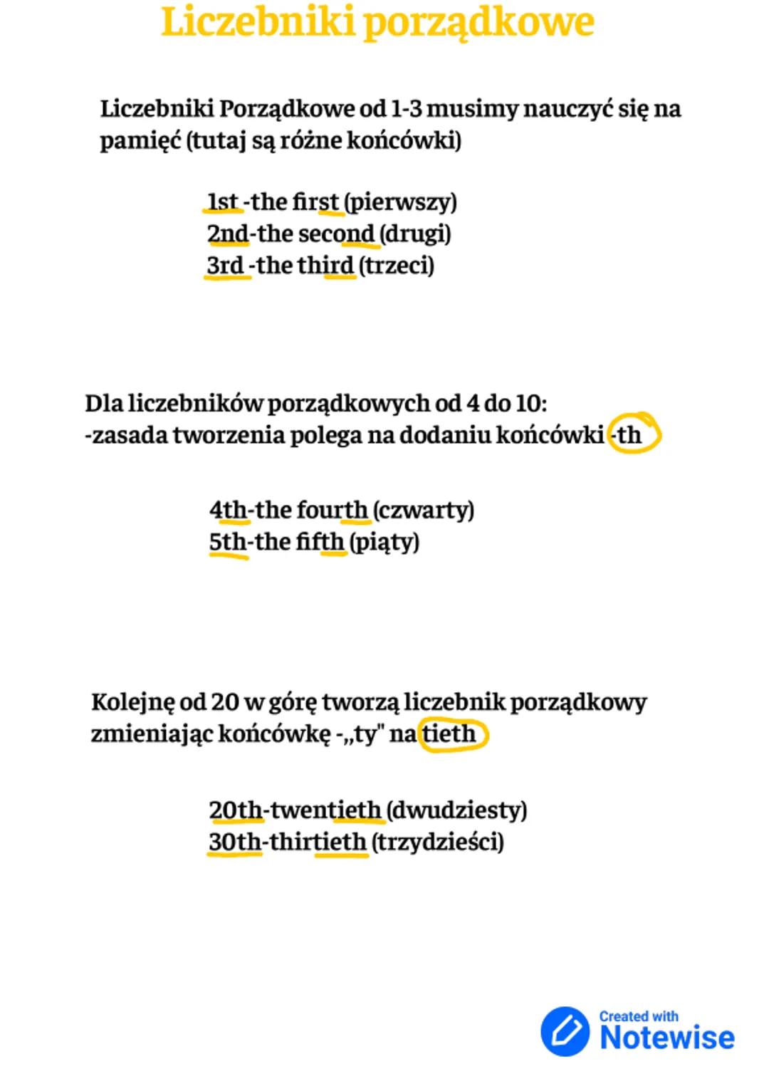 Liczebniki Porządkowe w Języku Angielskim