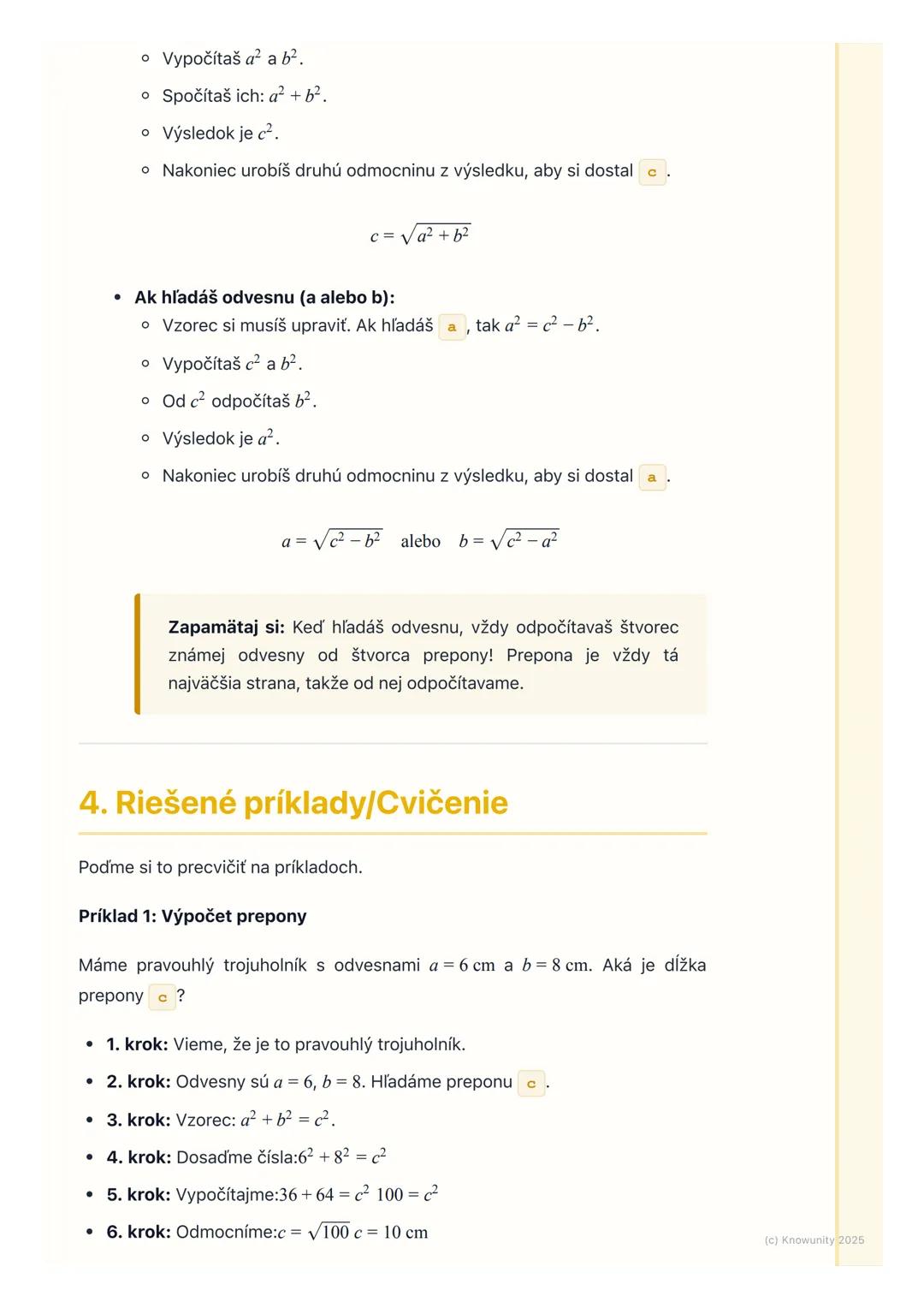 # Pytagorova veta
1. Prehľad a úvod
Pytagorova veta je super dôležitá vec v matematike, hlavne v geometrii.
Pomáha nám zistiť dĺžku strany